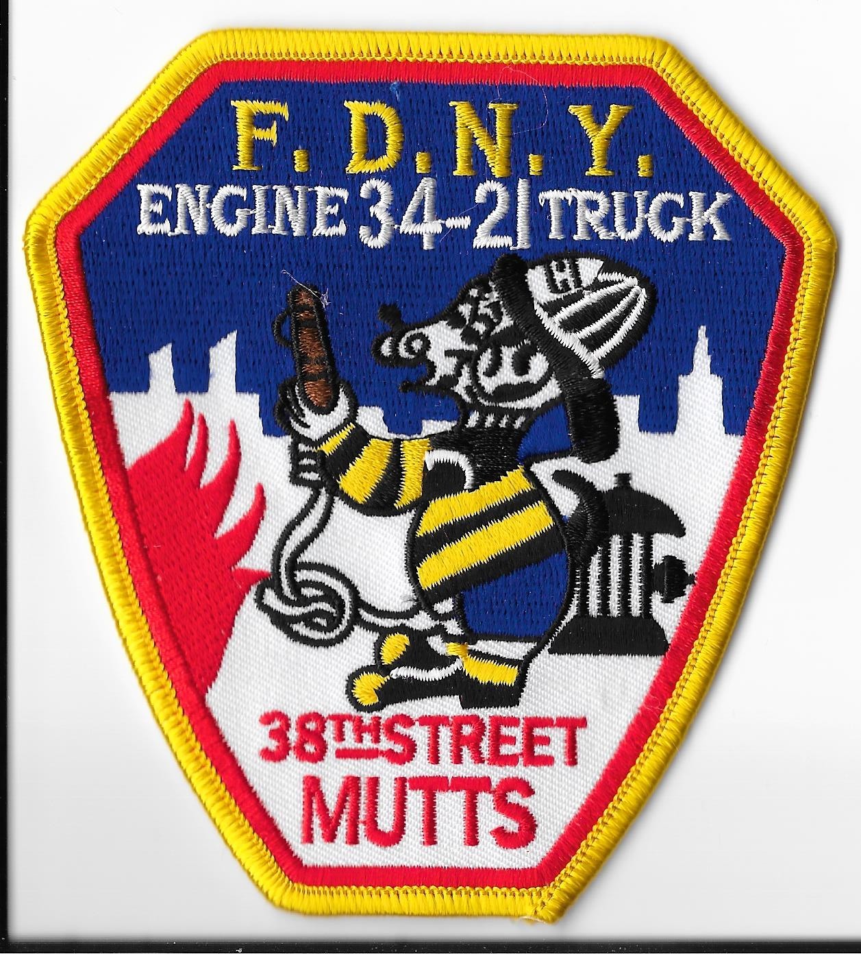 New York Fire Department (FDNY) Engine 34 Truck 21 "38th Street Mutts" Patch V1
