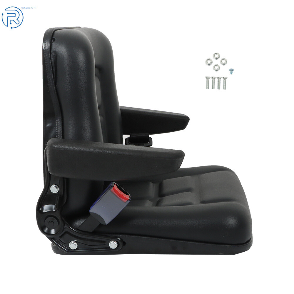 Tractor Seat Adjustable Back & Seatbelt, Armrest and Slide Universal Forklift