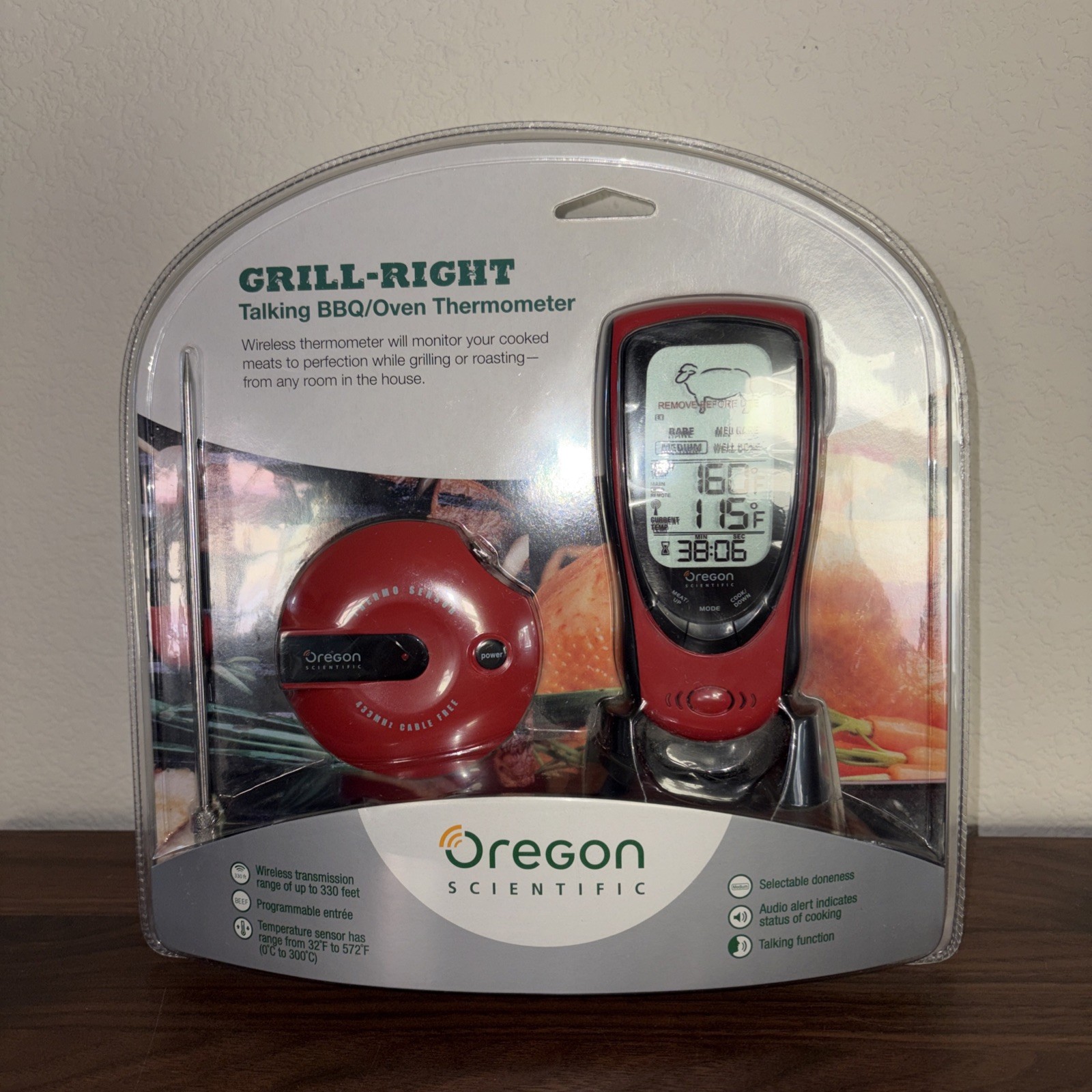 NEW SEALED Oregon Scientific Talking BBQ Oven Thermometer  Red GRILL RIGHT AW131
