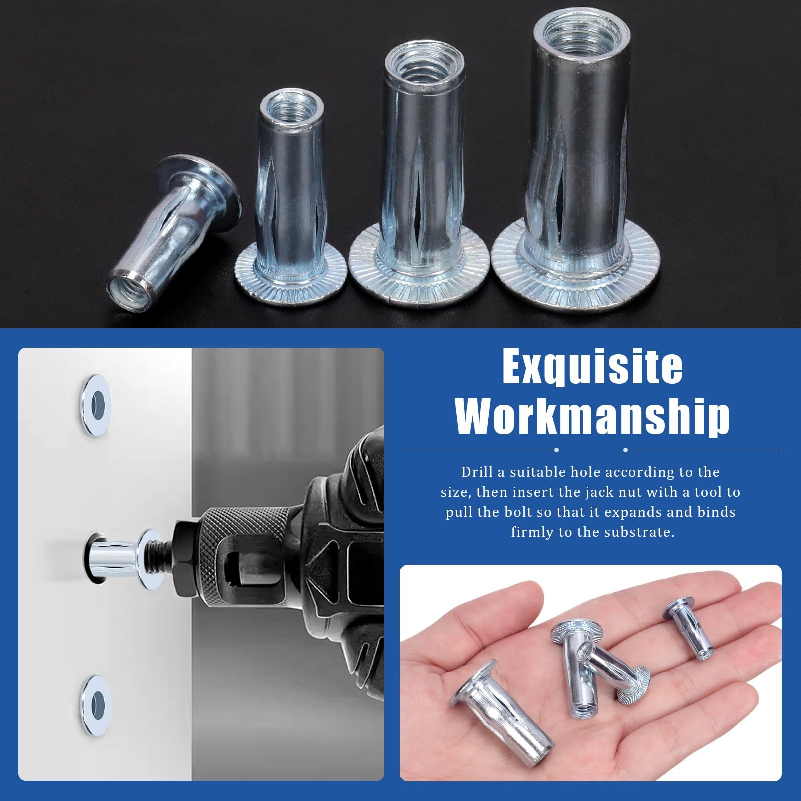 M6 MultiGrip Rivet Nuts Set Zinc Plated Carbon Steel Threaded Insert 20 PCS
