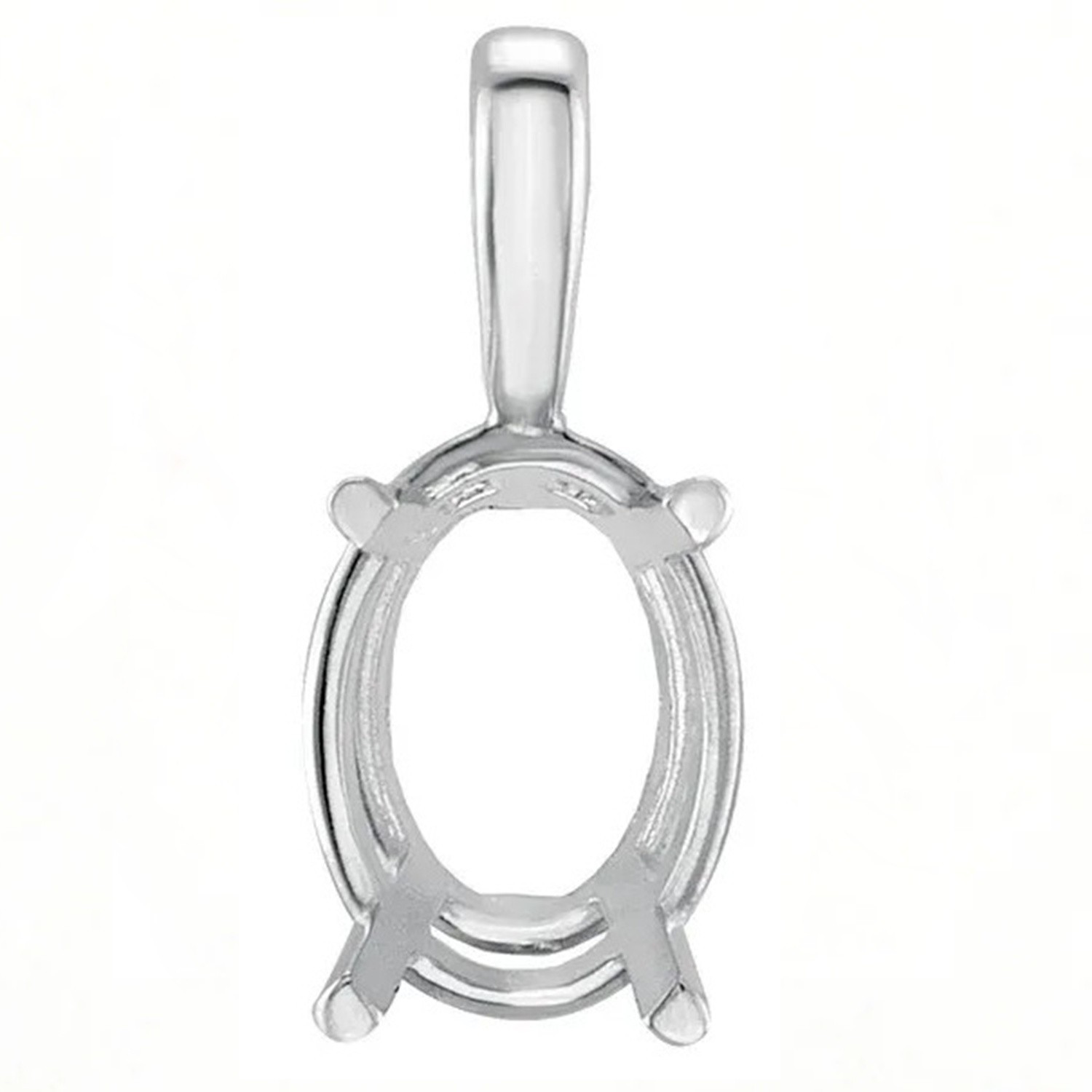Pendant Mounting Oval Cut 14K White Gold 4 Prong Single Bail Basket Setting USA