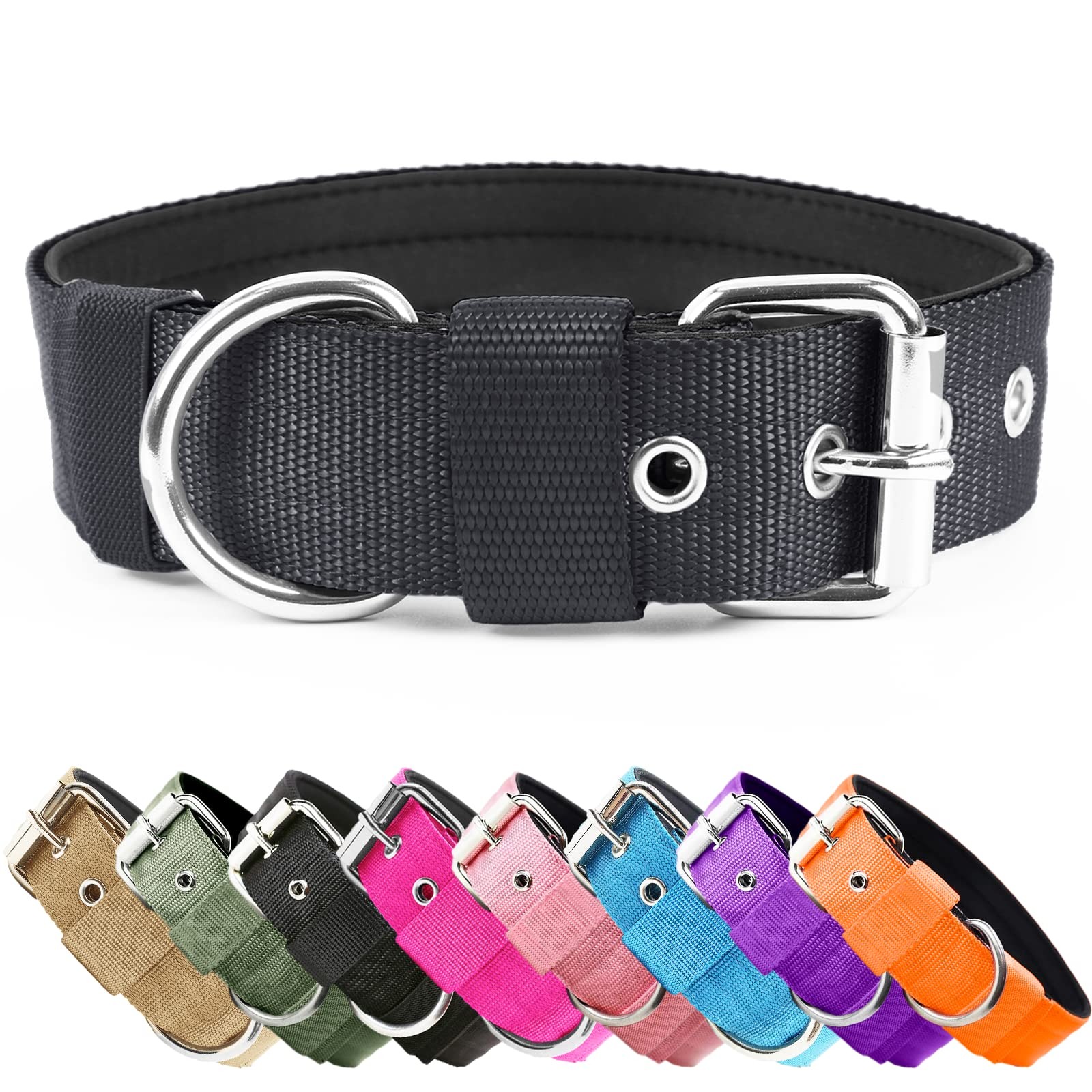 AaufiLux Tactical Dog Collar 1.5" Width XL 23"-26" Black