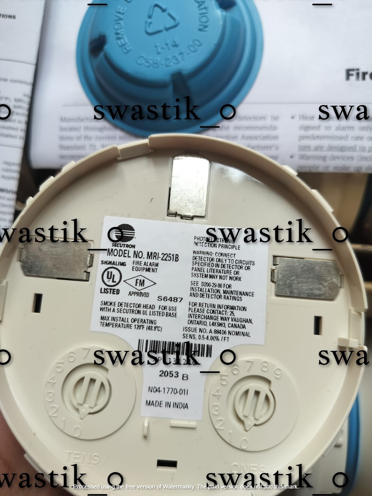 Secutron MRI-2251B Addressable Smoke Detector Head Fire Alarm Sensor New FS