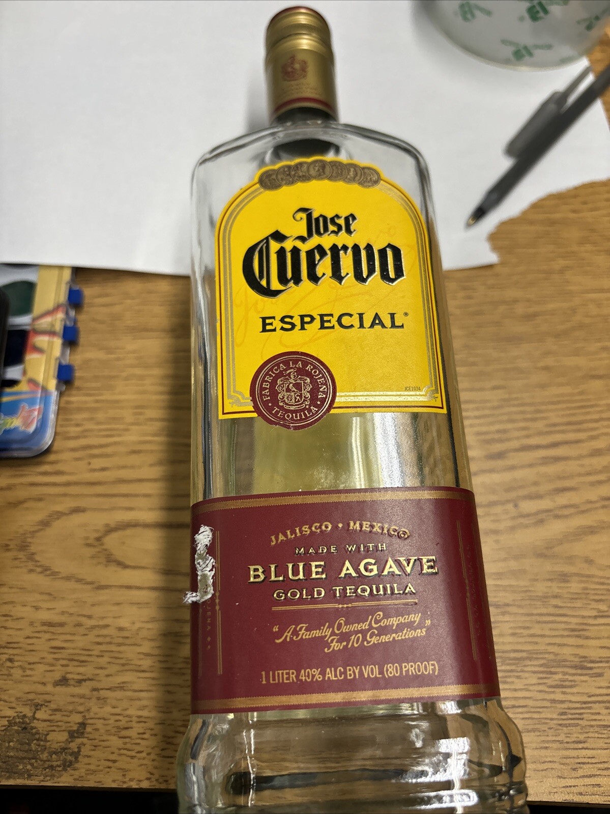 Empty Jose Cuervo Blue Agave Tequila Bottle Pre Washed and Pre Owned 750ml