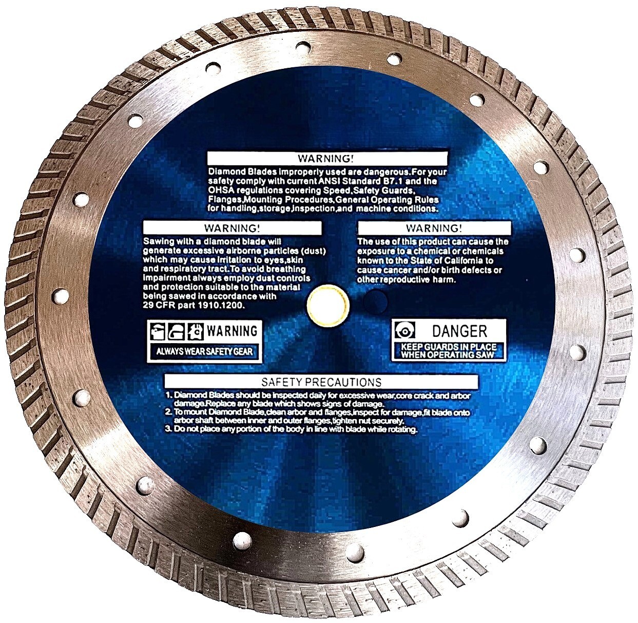 9" Turbo Diamond Blade fits DCH 230 hand saw for stone, concrete 6600 rpm rating