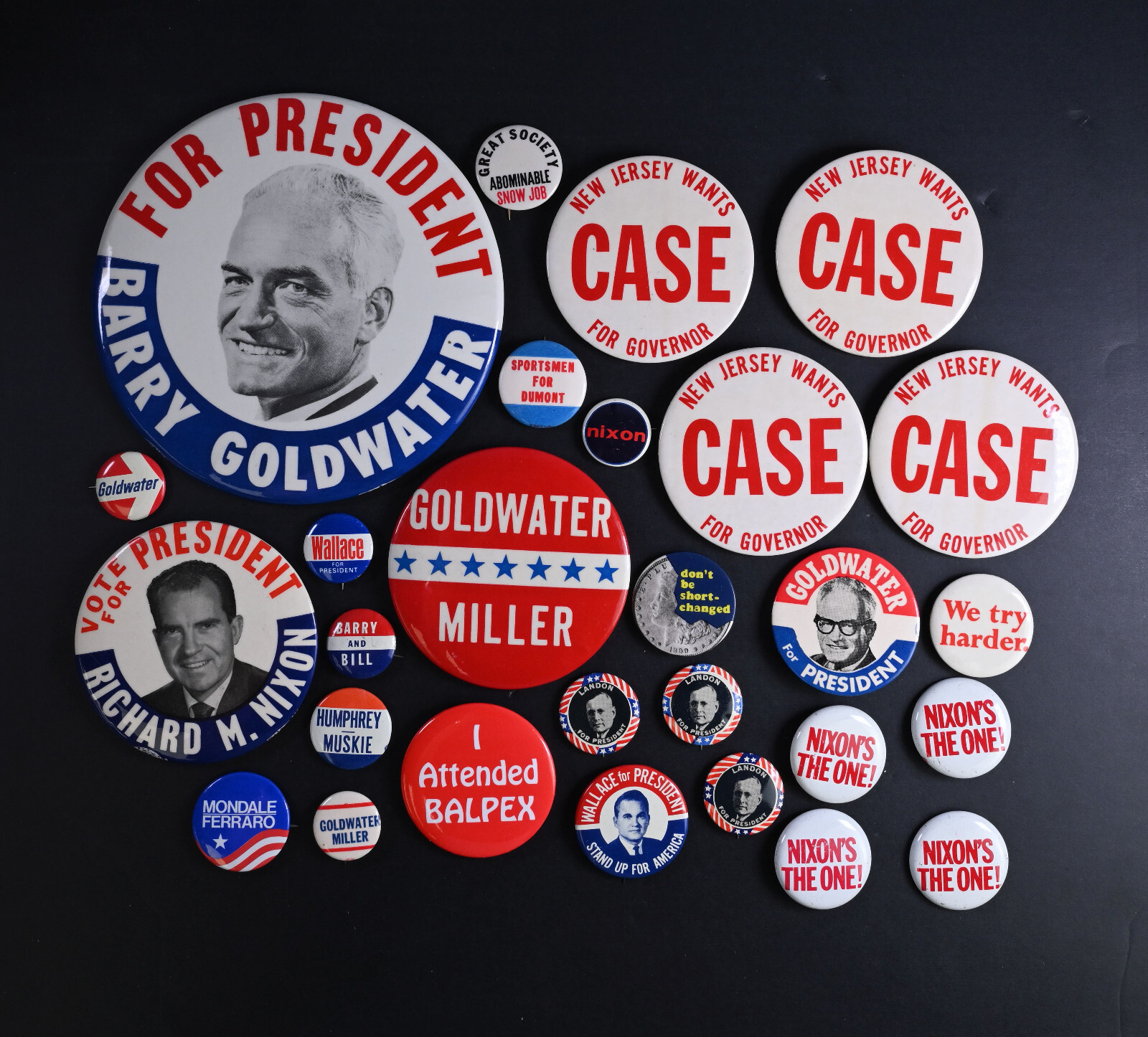 25 Political Pins 1960's-1970's Richard Nixon & Barry Goldwater & Landon