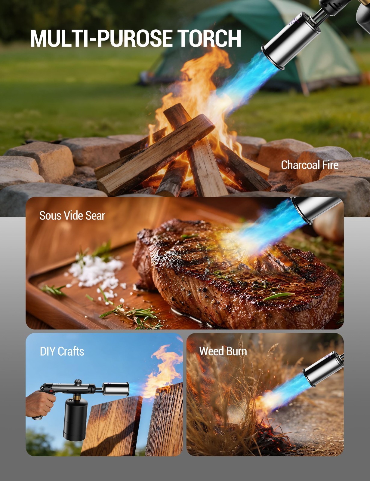 High-Performance Propane Torch with One-Touch Max Fire, Safety Lock, BBQ & Cooki