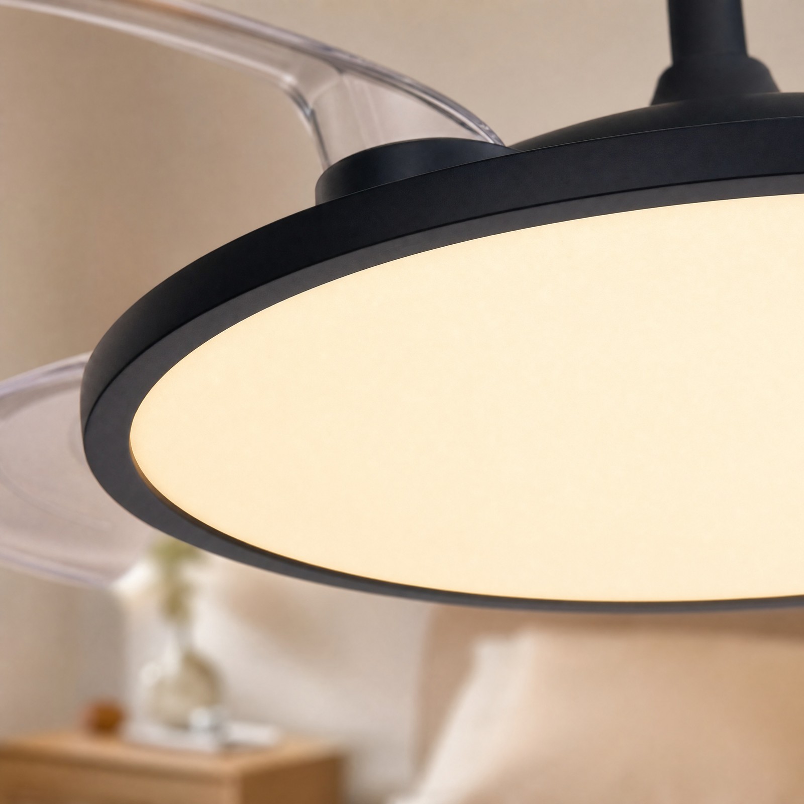 42 inch Black Low Profile Retractable LED Ceiling Fan Remote Control with Light