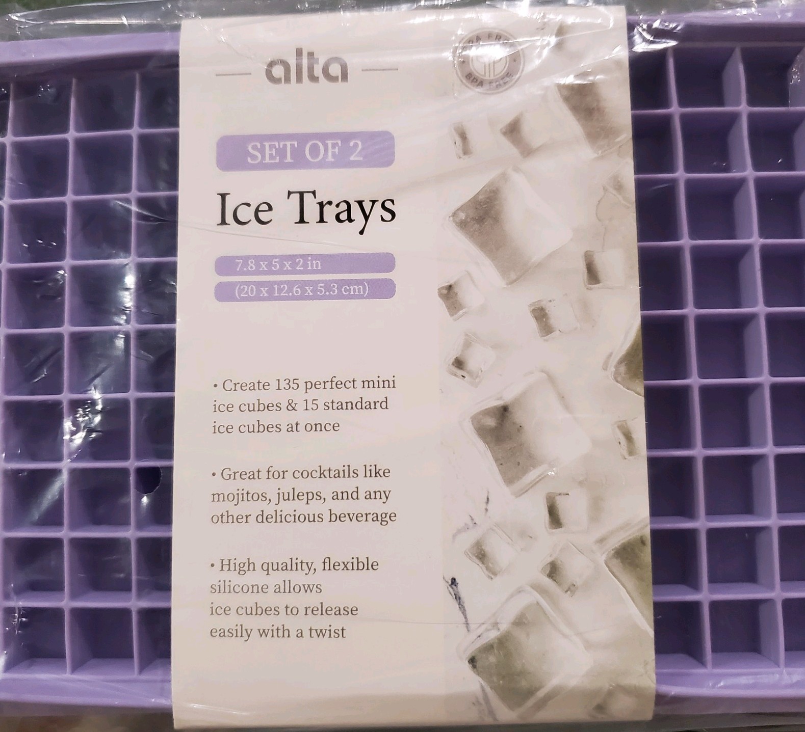 Alta Silicone Ice Trays Set Of 2  Makes 2 Sizes Ice Cubes