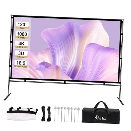 Projector Screen with Stand,Portable 120 Inch Indoor Outdoor Projector