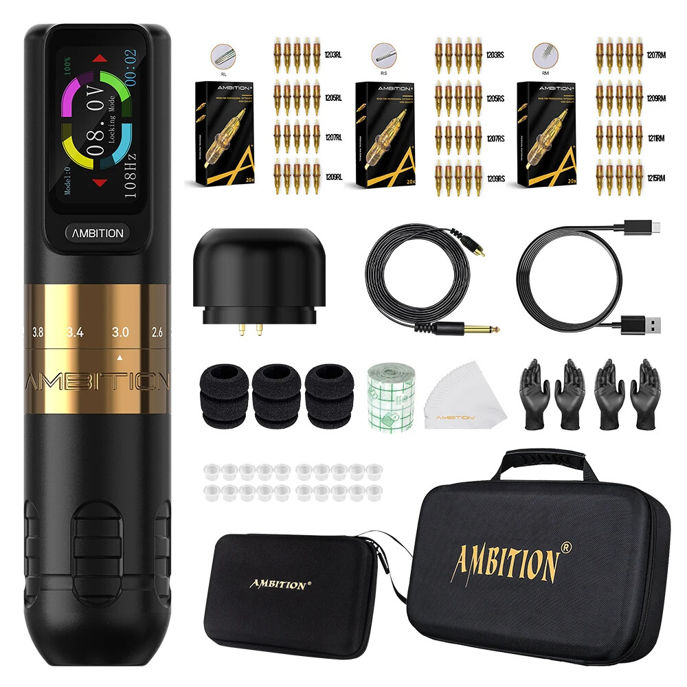 Wireless Tattoo Machine 2.2-4.2mm Adjustable Stroke Coreless Motor Touchscreen