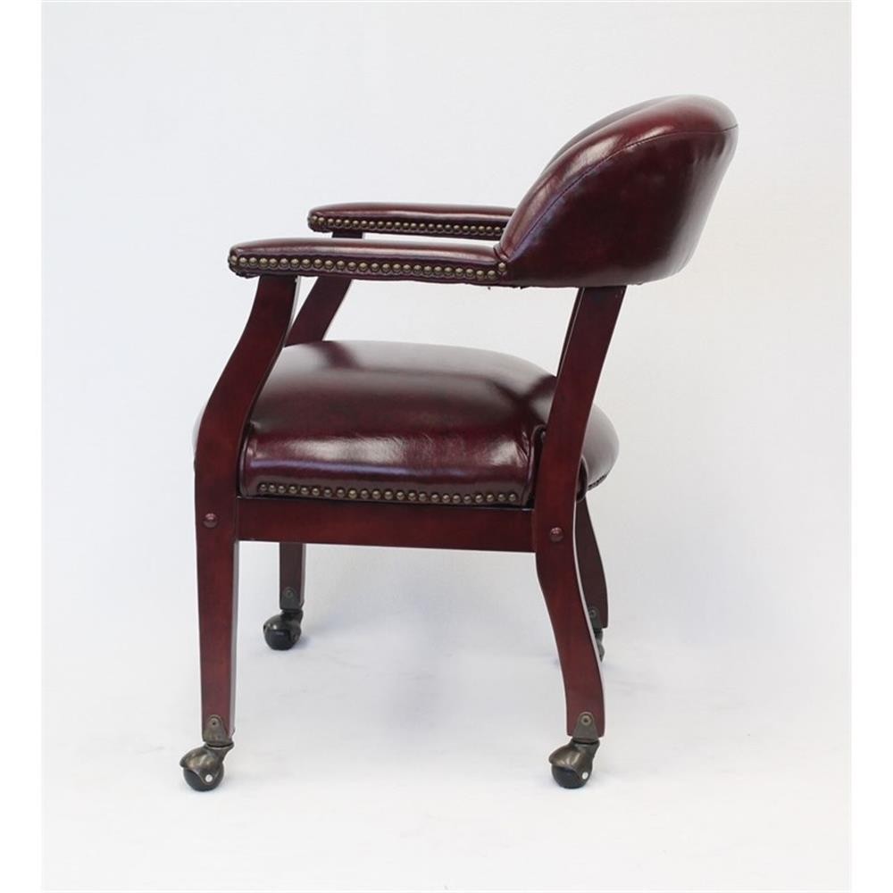 Maklaine Faux Leather Executive Mobile Guest Chair in Burgundy
