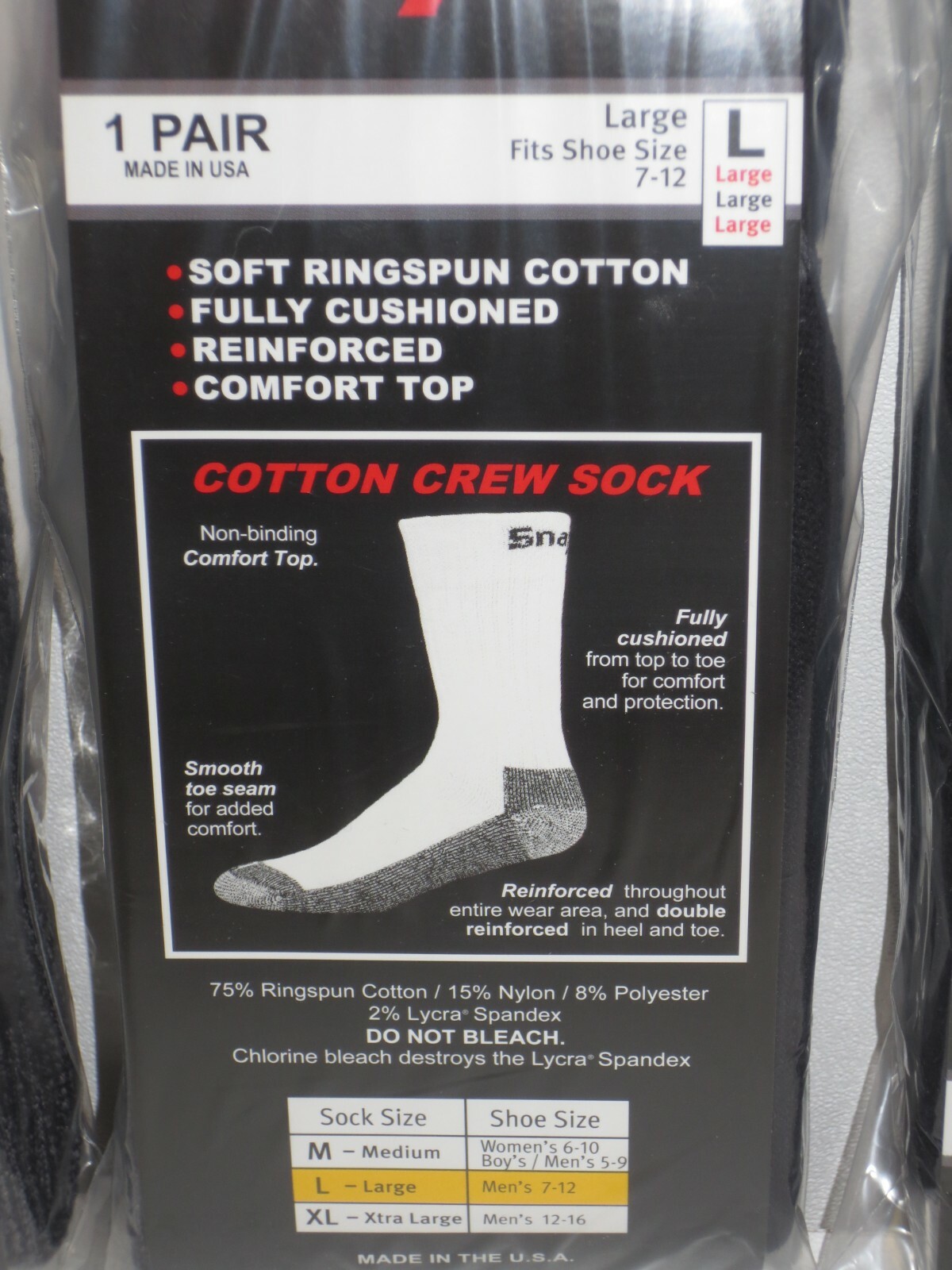 6 PAIRS - Snap-On Crew Socks Men's BLUE - LARGE ~ FREE SHIP ~ MADE IN USA *NEW*