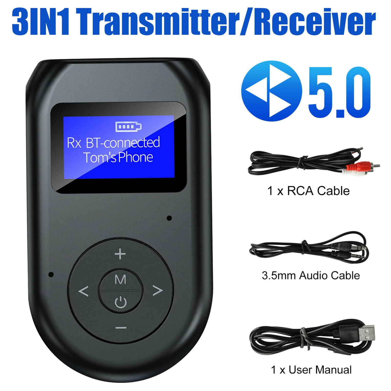 5V 3 in1 Hands-Free Bluetooth Wireless Music Adapter Witn 3.5mm Audio Cable a