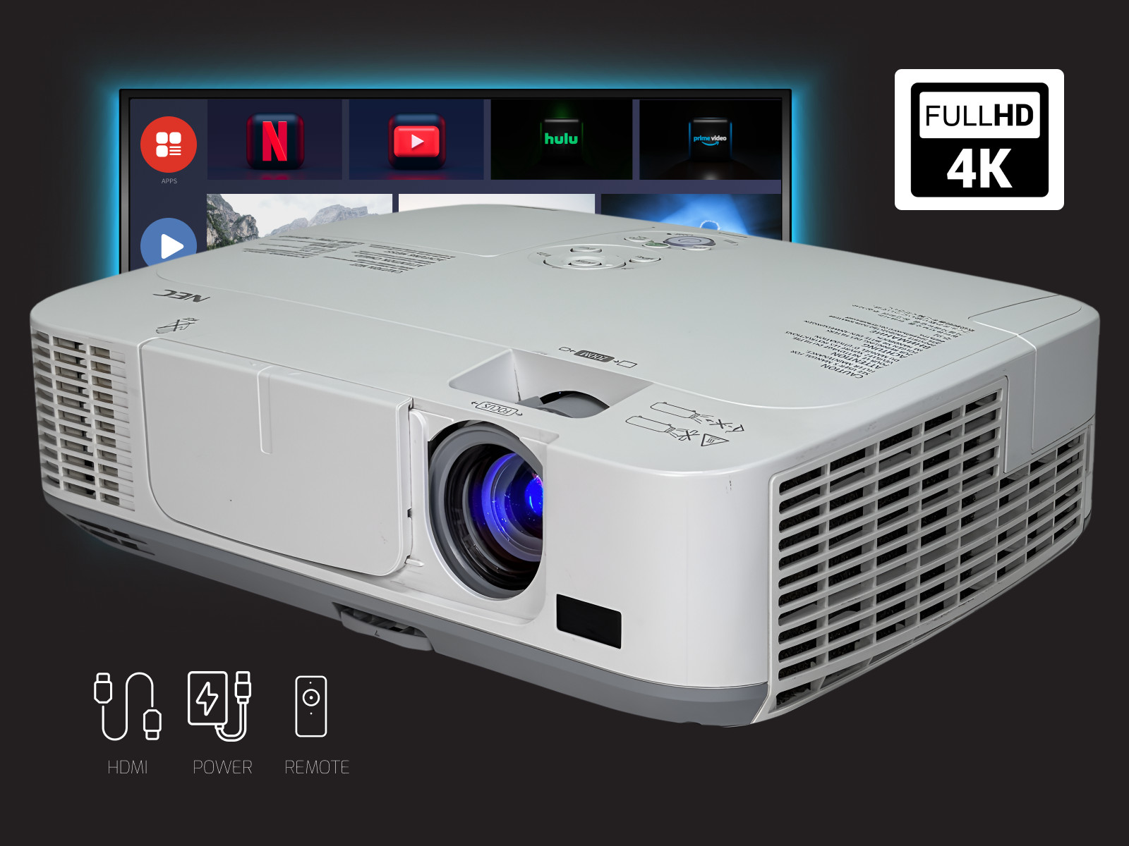 4K 3LCD Projector for Golf Simulator or Racing Setup 3100 ANSI USB Viewer Quiet