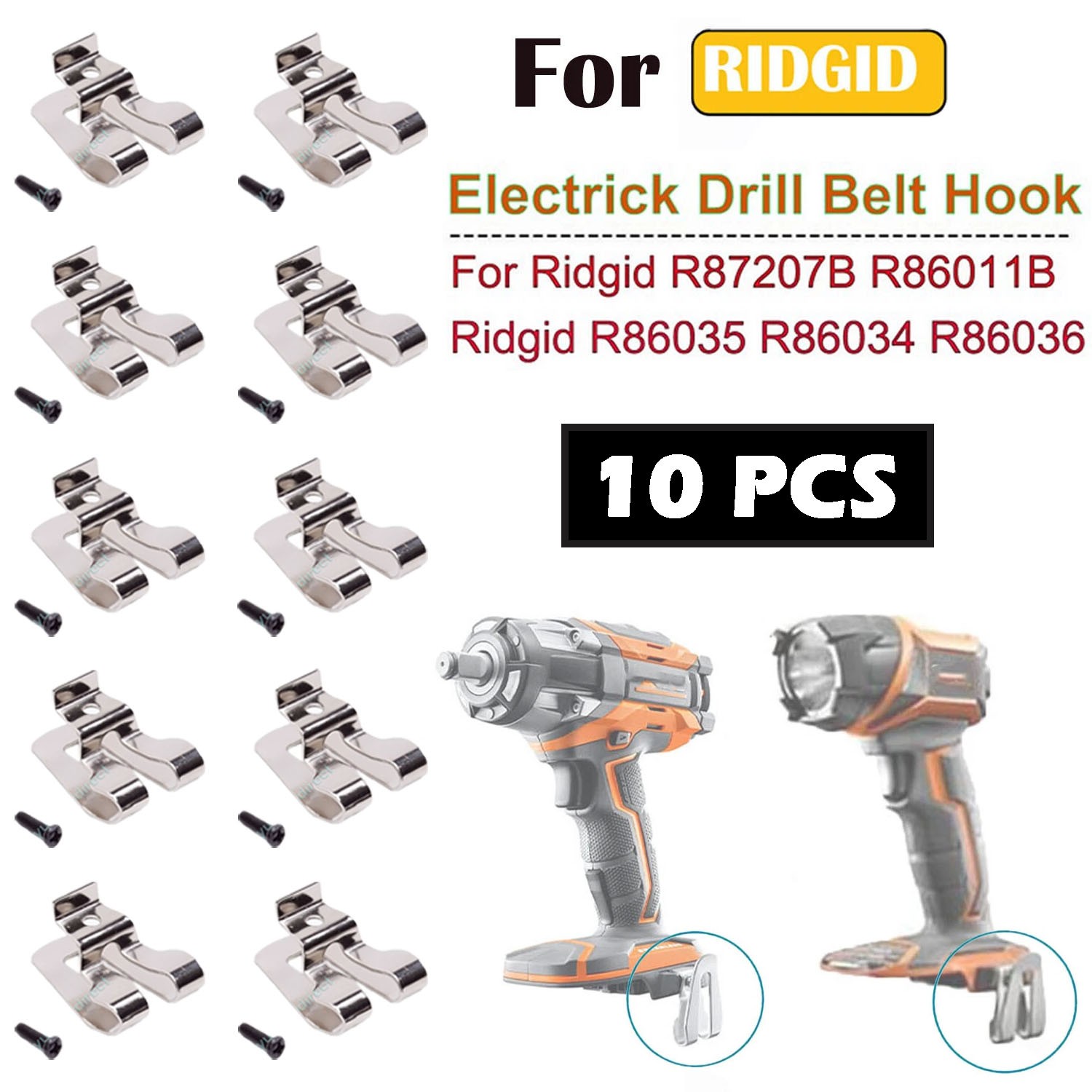 10 Pack RIDGID Belt Clip Hook with Screw for Ridgid R86035 R86034 R86036 R860054