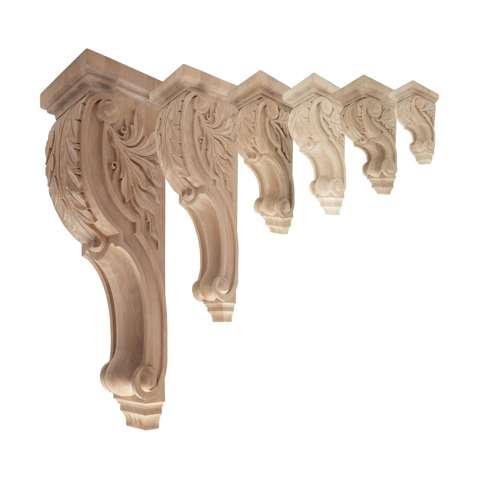 Outwater 6-3/4" x 3-3/8" x 3-3/4" Unfinished Cherry Acanthus Leaf Wood Corbel