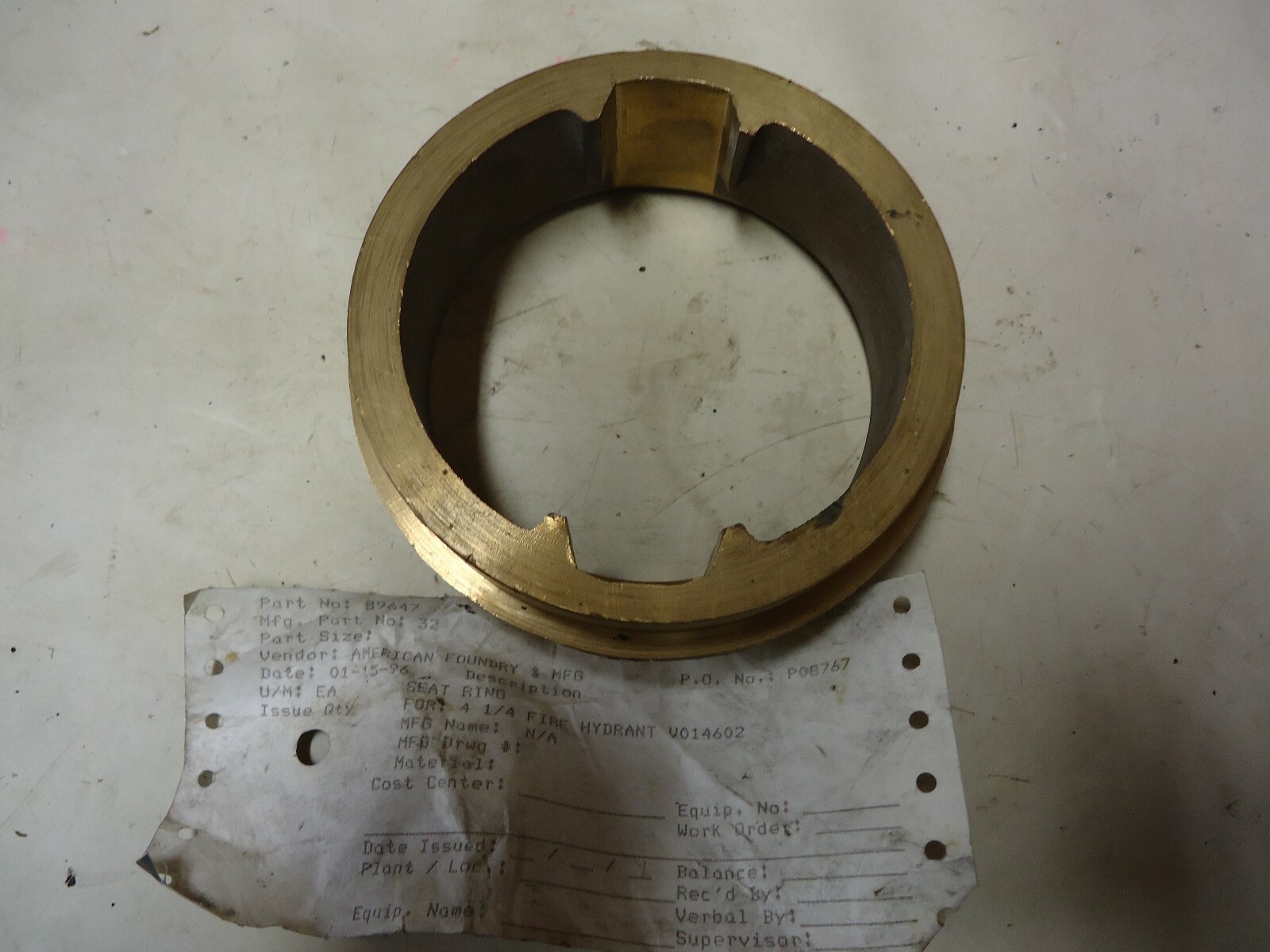 Brass 4-1/4" Fire Hydrant Seat Ring "New" V014602