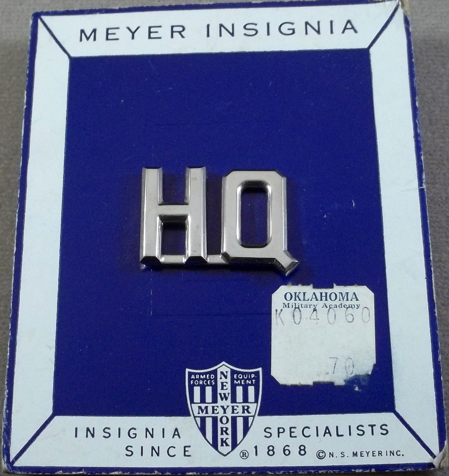 Oklahoma Military Academy Vintage HQ - Headquarters Title Insignia Clutchback
