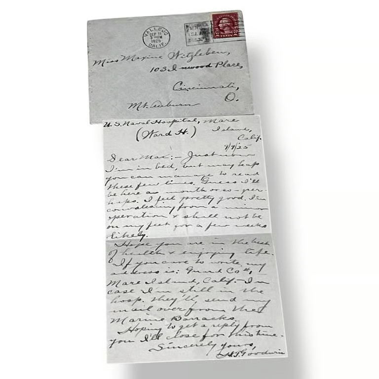 Soldier 1925 Letter From US Naval Hospital Mare Island California HBX
