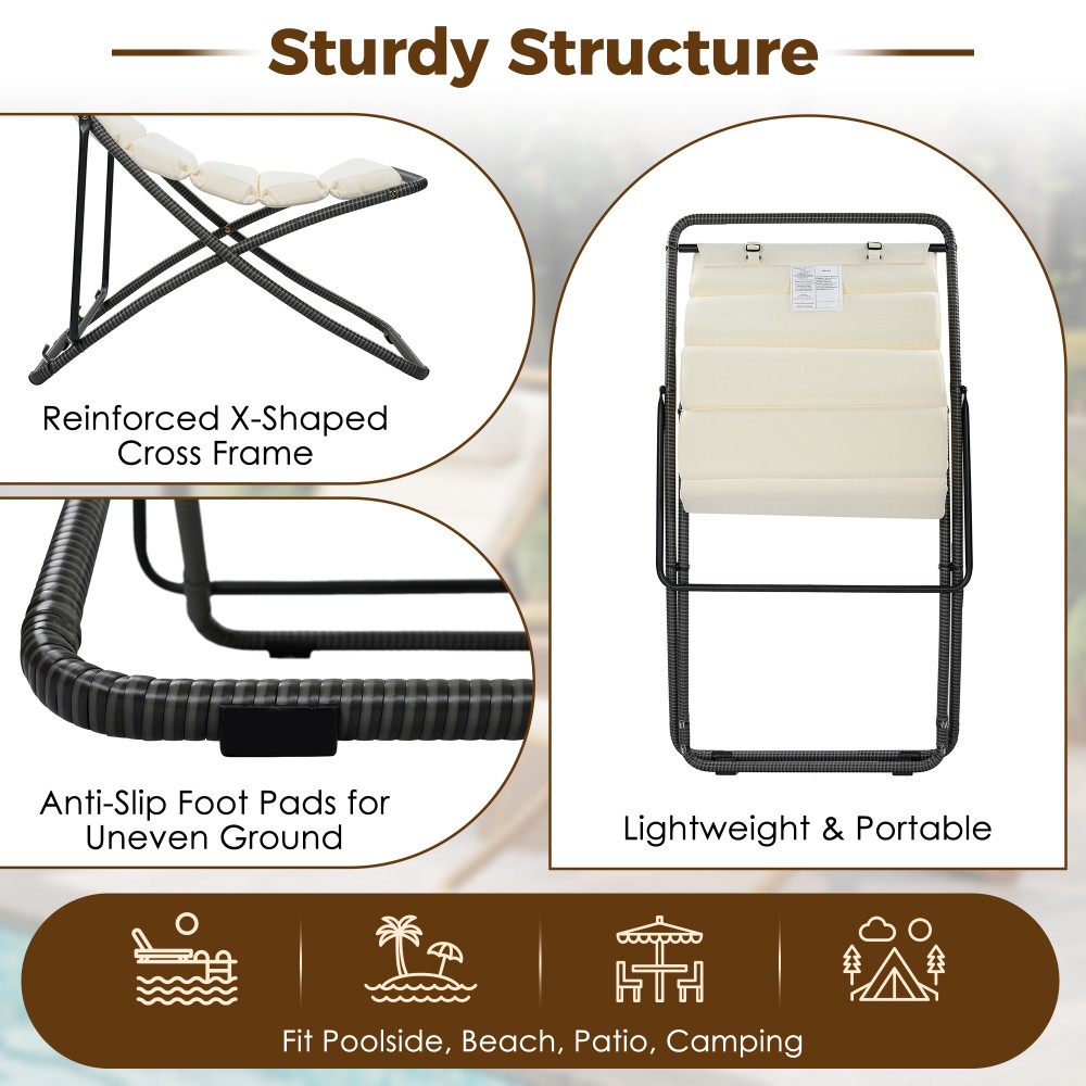 Patio Outdoor Adjustable Folding Chair Cushion Poolside Beach Yard Deck Camping