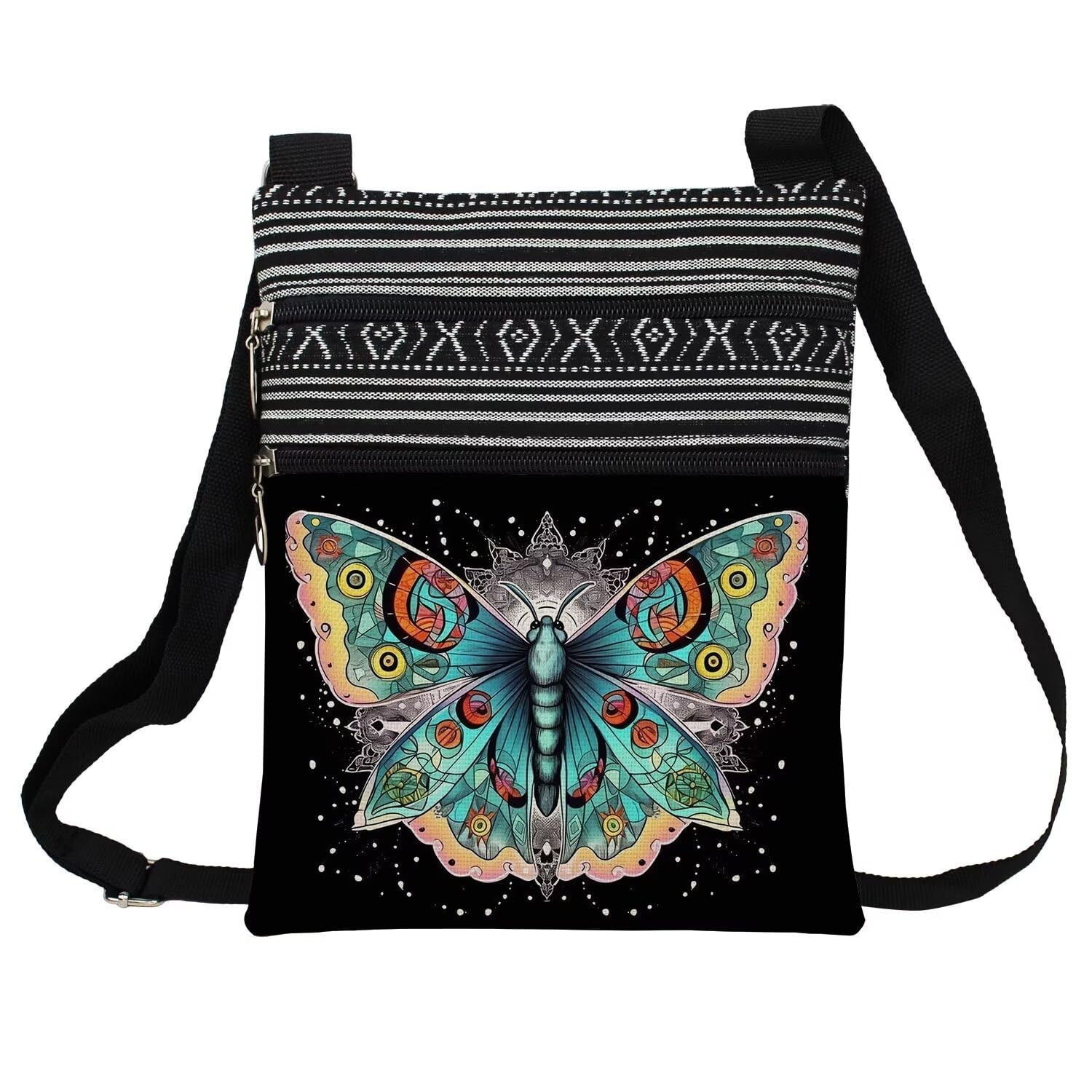 Fancy Butterfly Messenger Bag Small Ethnic Pattern Adjustable Strap Crossbody...