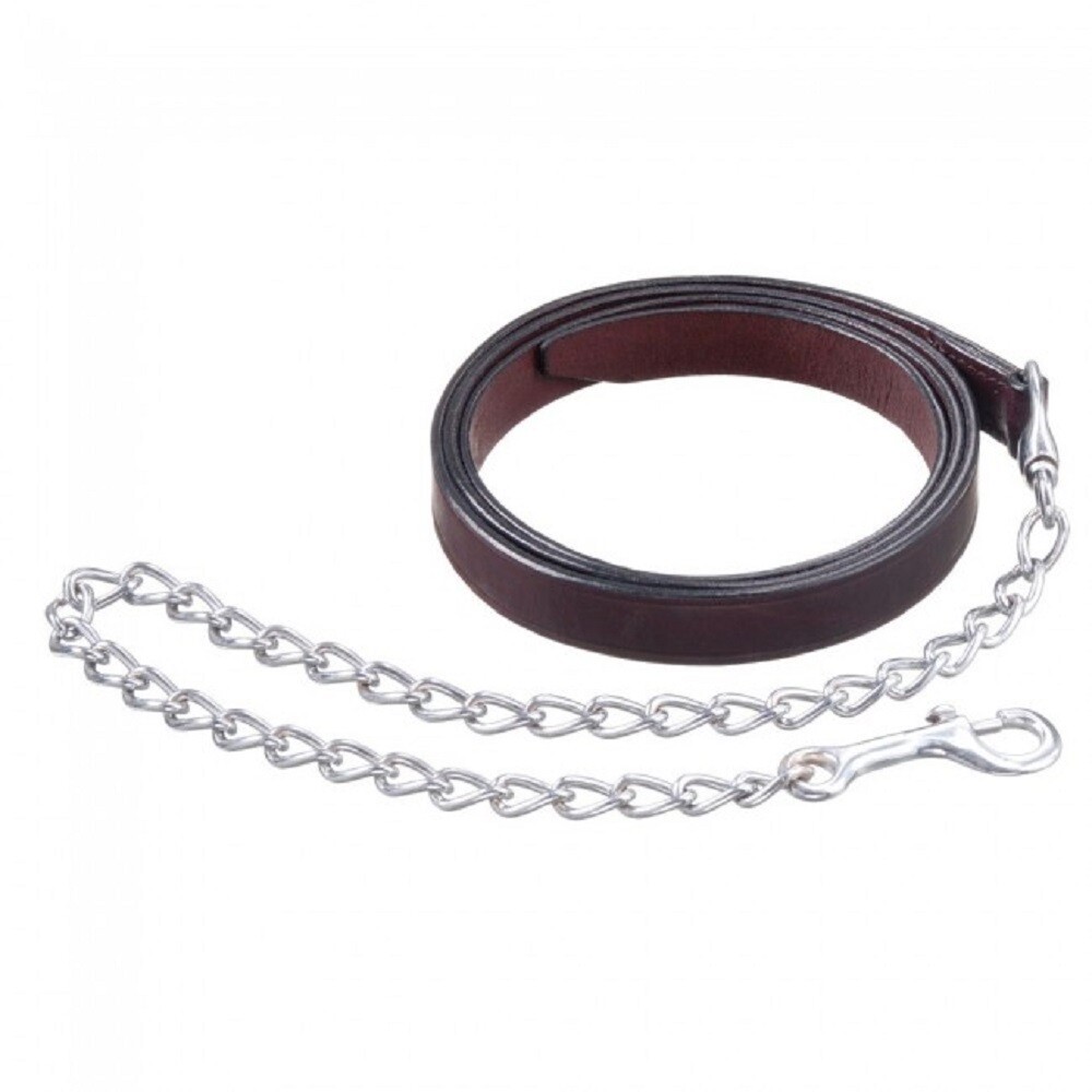 New! 3/4" wide Dark oil LEATHER LEAD LINE w/ 30" Nickel plated chain Tough-1