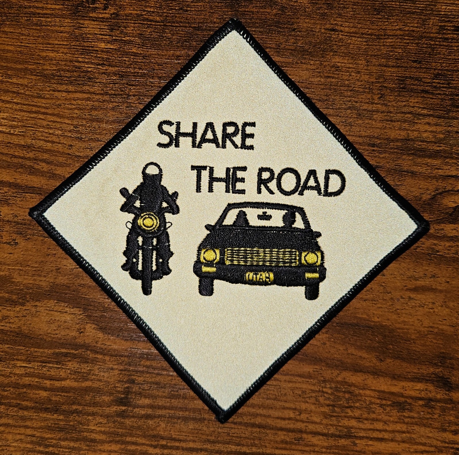 Share the Road Motorcycle Reflective Iron On Patch