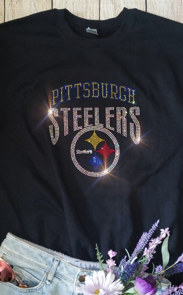 IRON ON TRANSFER Pittsburgh Steelers Crystal Rhinestones 9x10 inches For Tshirt