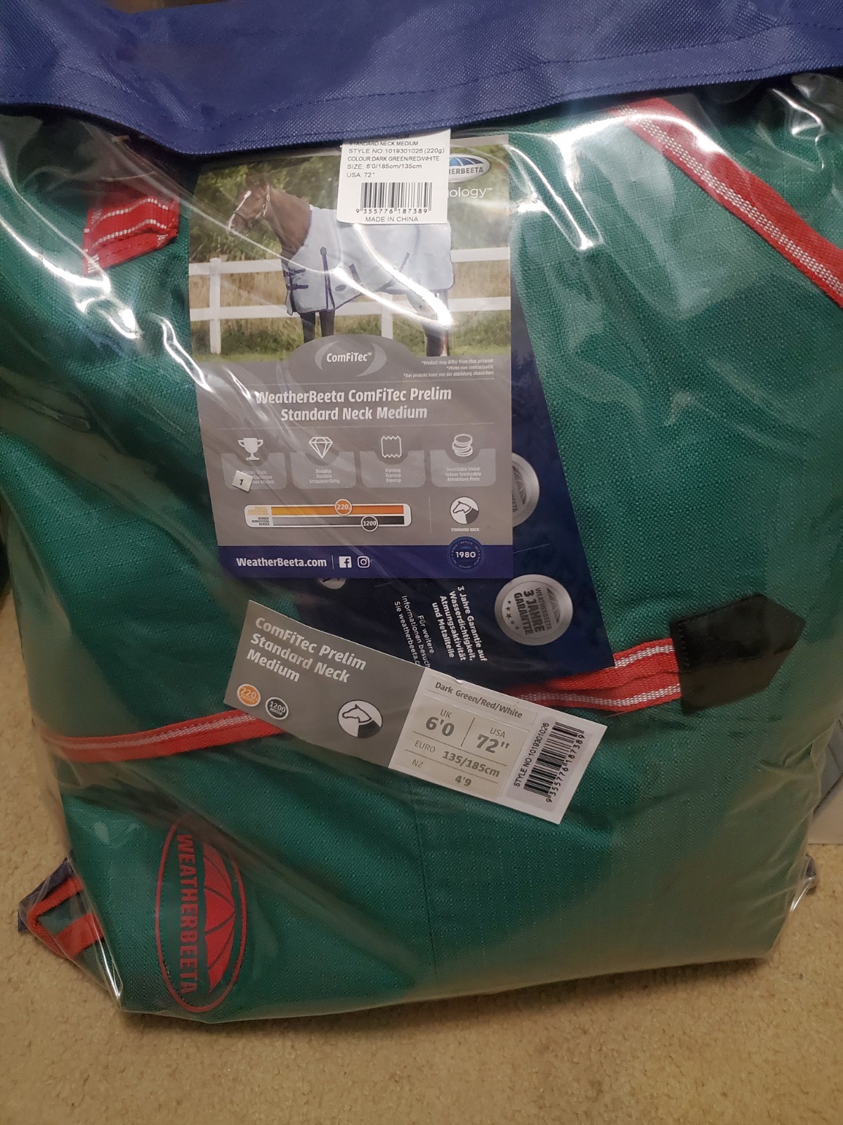 WeatherBeeta ComFiTec Horse Blanket Medium Fill 220g Green Size 72
