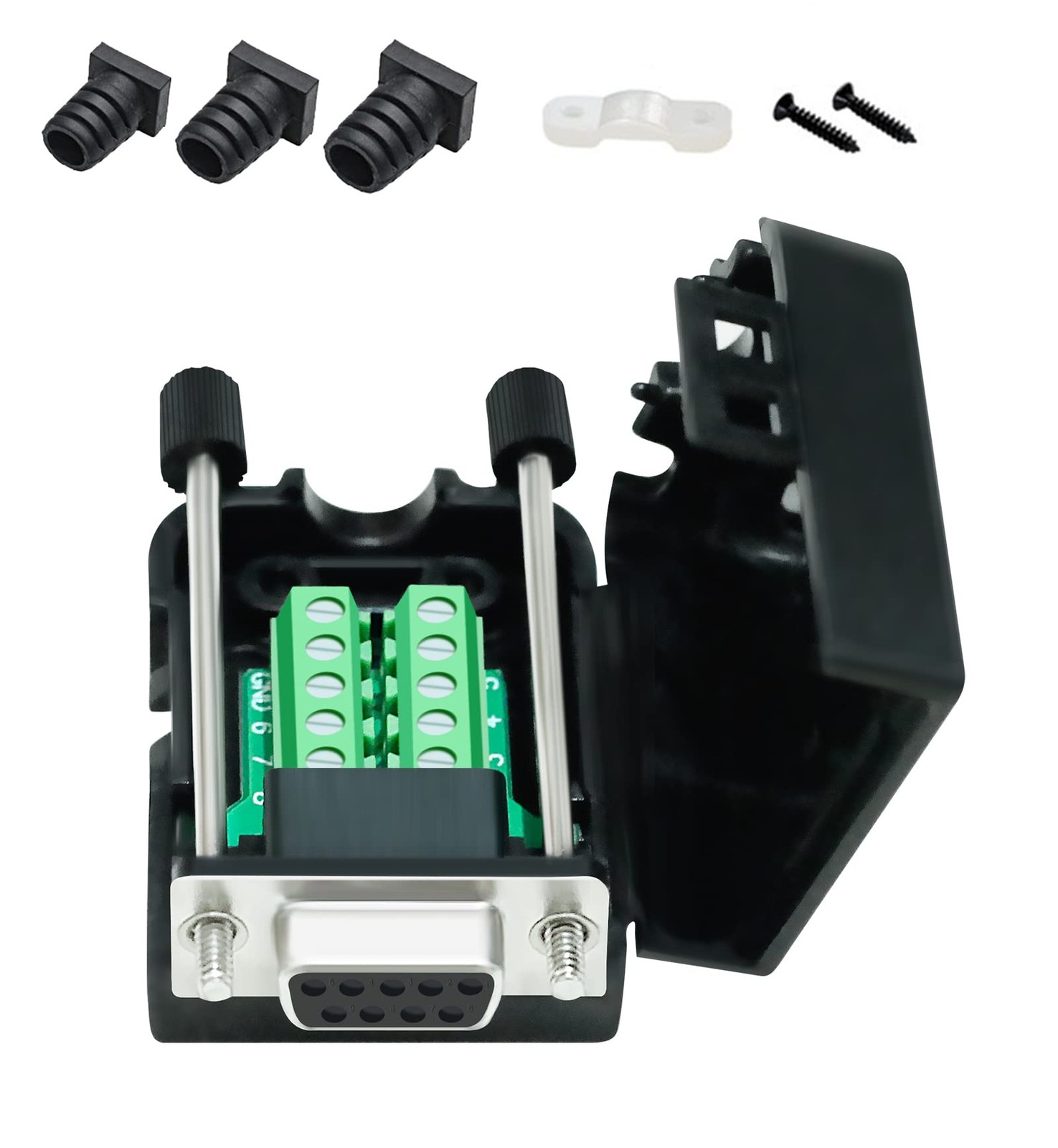 DTECH DB9 Breakout Connector DB-9 Female RS232 female + long bolts, black