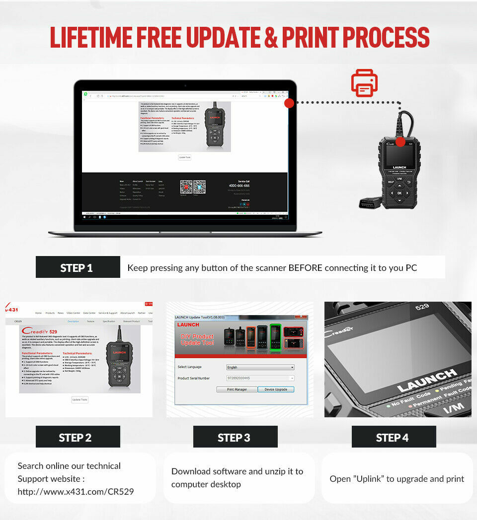 LAUNCH OBD2 Scanner Code Reader Automotive Scan Tool Engine Check Car Diagnostic