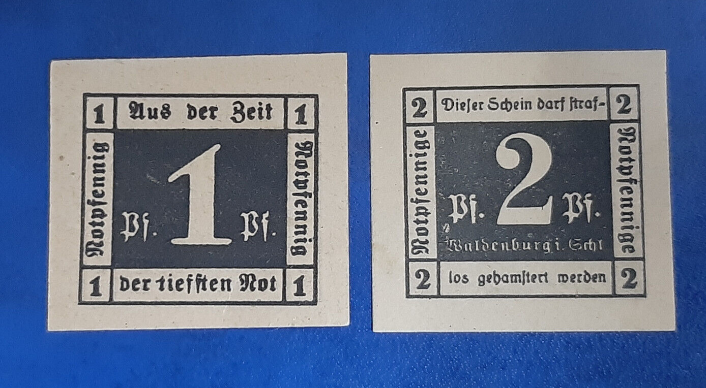 WALDENBURG (WAŁBRZYCH) NOTGELD 1, 2 PFENNIG 1920 EMERGENCY MONEY GERMANY (20564)