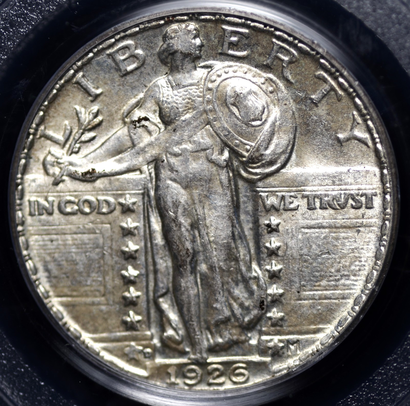 1926 D STANDING LIBERTY QUARTER PCGS MS 63, LIGHT STEELY GREY SILVER WITH NICE