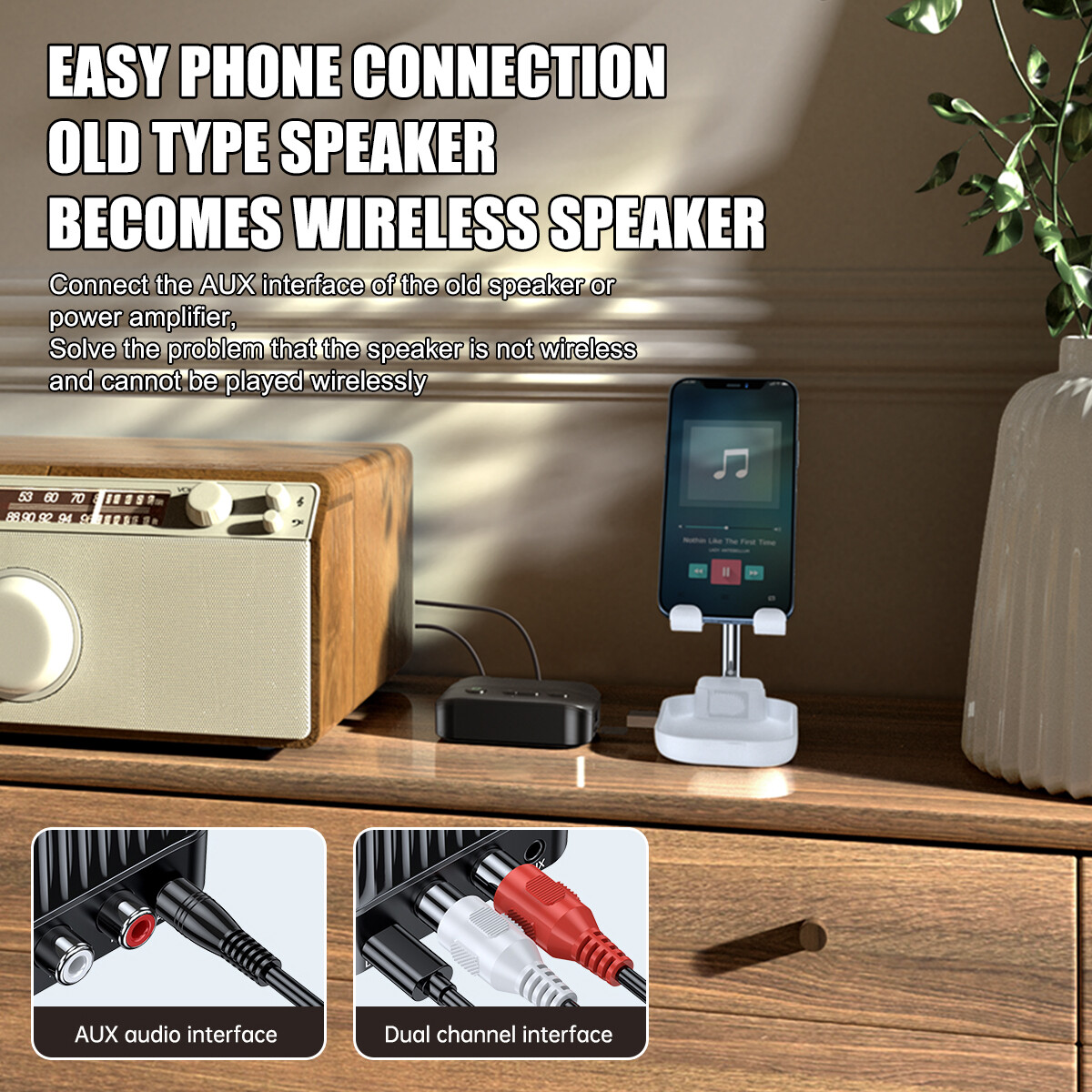 USB Bluetooth 5.3 Transmitter Receiver Wireless AUX to 2RCA Stereo Audio Adapter