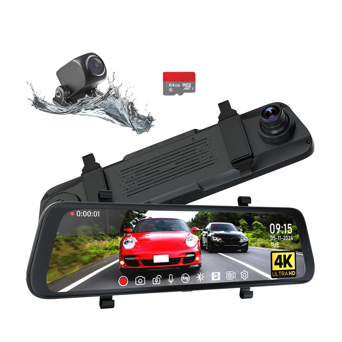 ACUMEN XR10 Pro 4K 2 Channel DVR Mirror Kit- 2 Camera System 10" Mirror