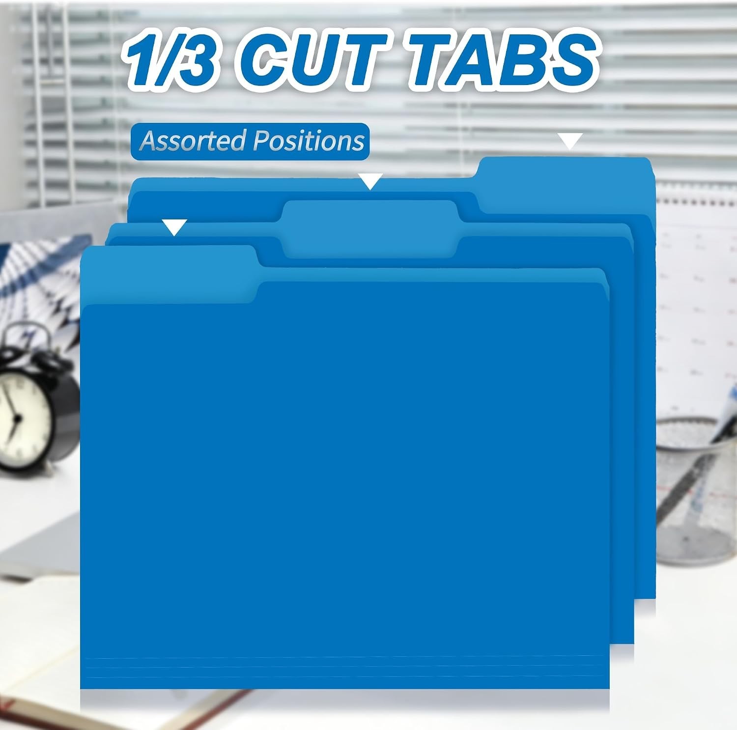 100 Pack Blue File Folders with 1/3-Cut Tabs - Durable Organization Solution