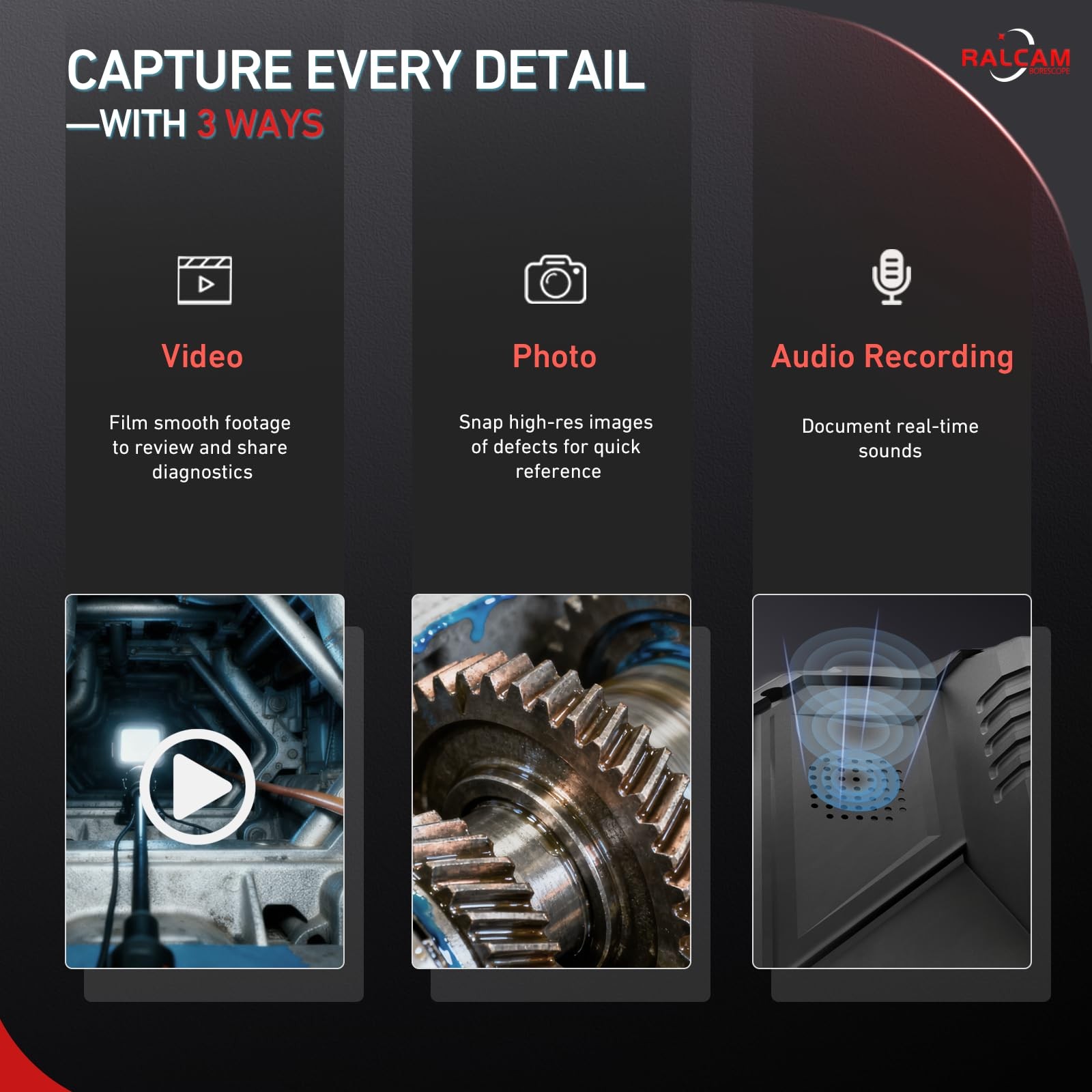 Two-Way Articulating Borescope, 5" Industrial Endoscope Camera with Light, 0....