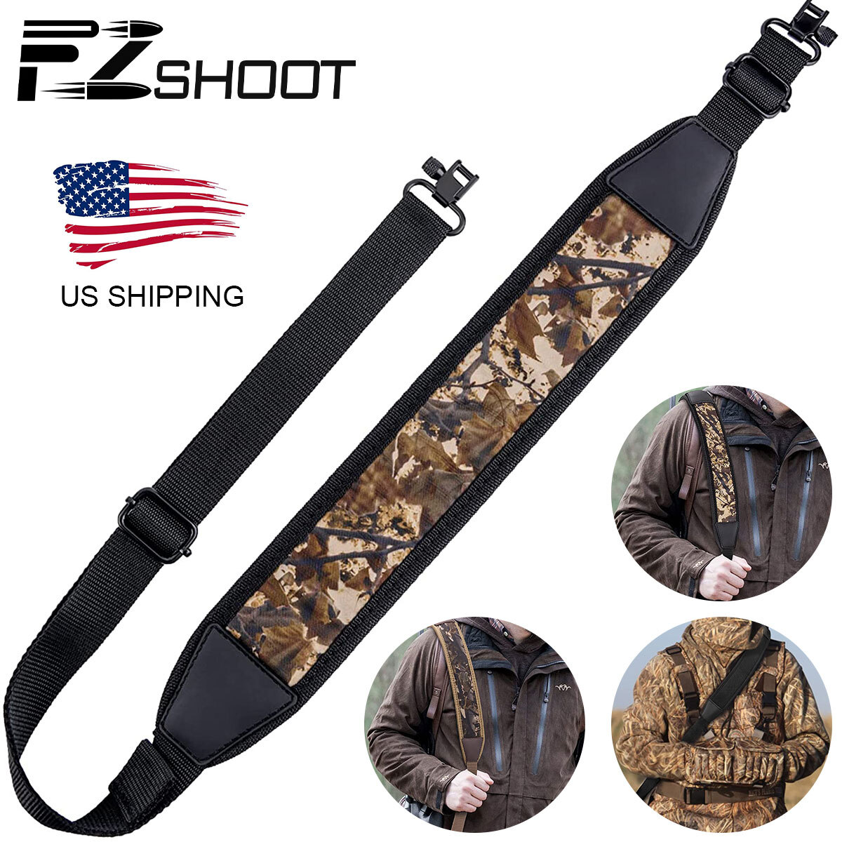 Camouflage Rifle Gun Sling With Swivels Hunting Shoulder Padded Strap Two Point