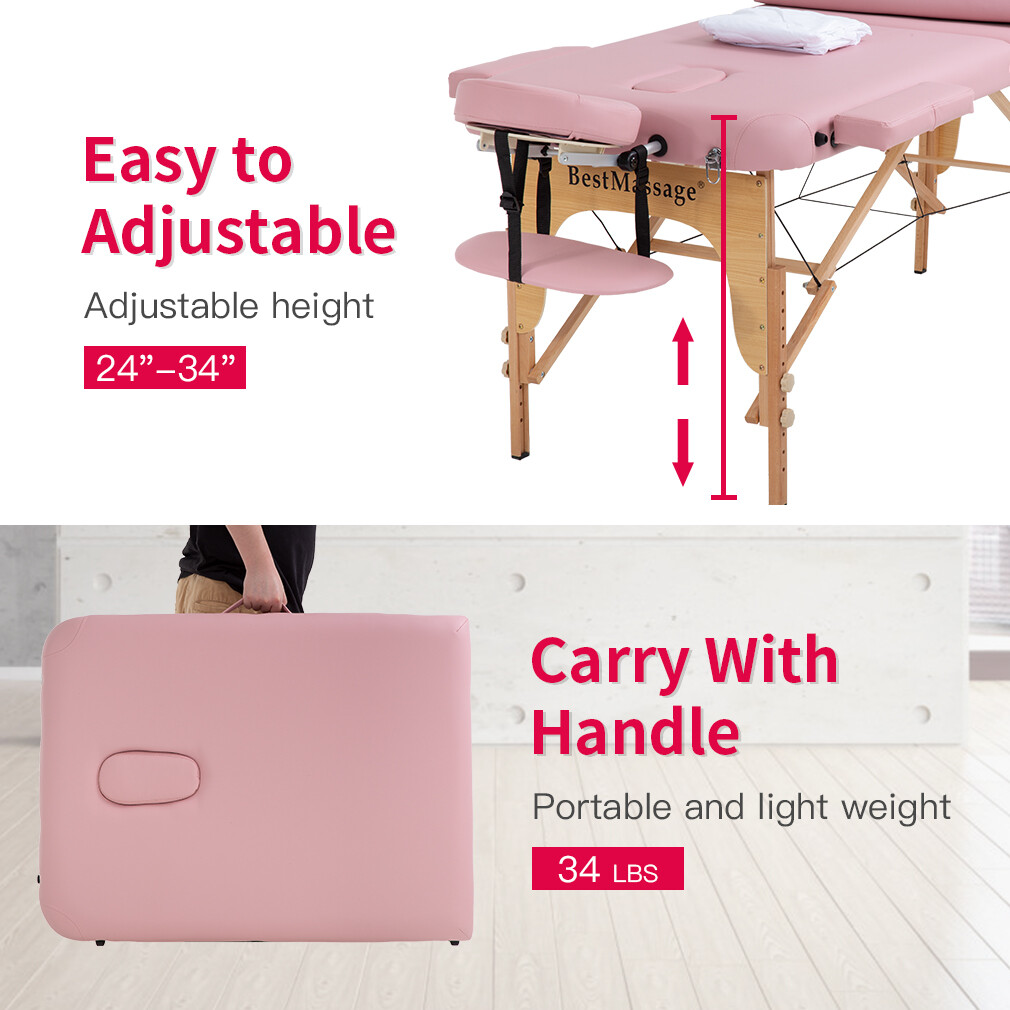 Portable Massage Table 2 Folding 73" Height Adjustable Half Bolsters Sheets
