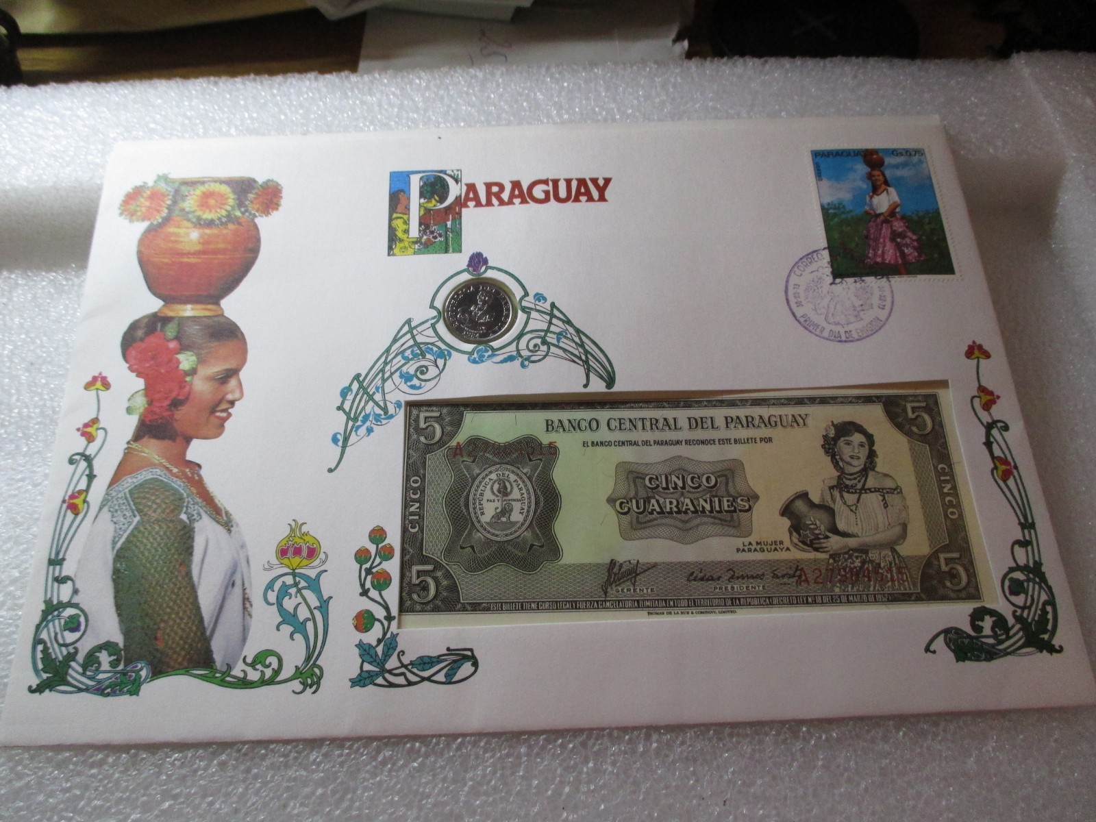 From Priv Collection Numis Letter Banknote Letter & Coin First Day Cover! PARAGUAY