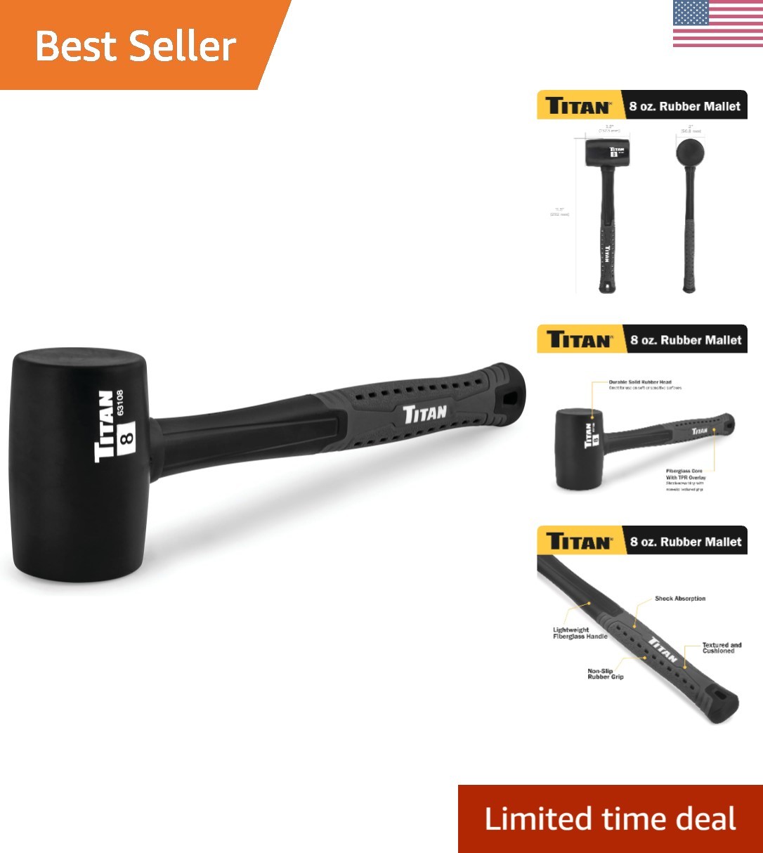 Professional 8oz Rubber Mallet for Construction - Non-Marking & Shock Absorbing