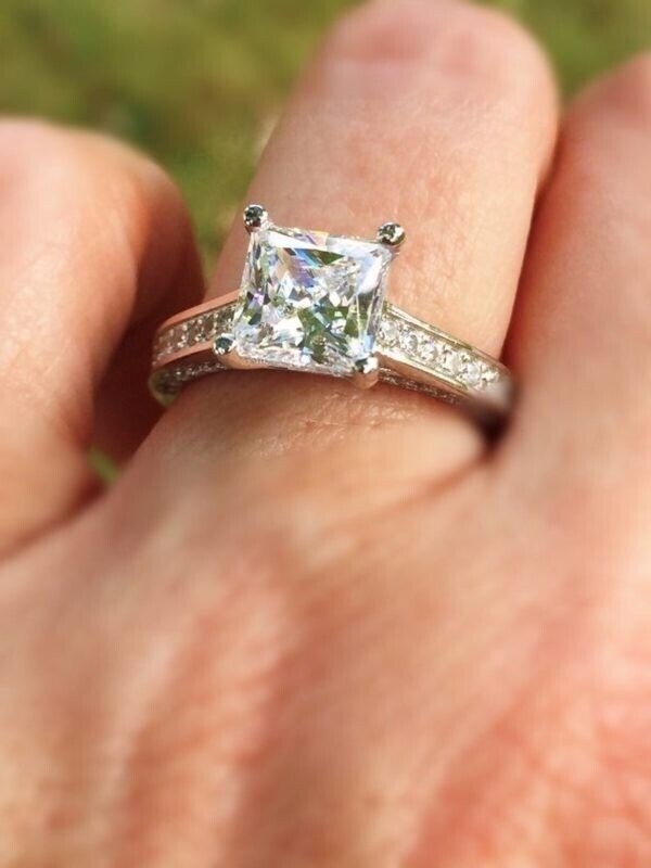 Lab-Created 2.20 Ct Princess Cut Diamond Engagement Ring 925 Sterling Silver
