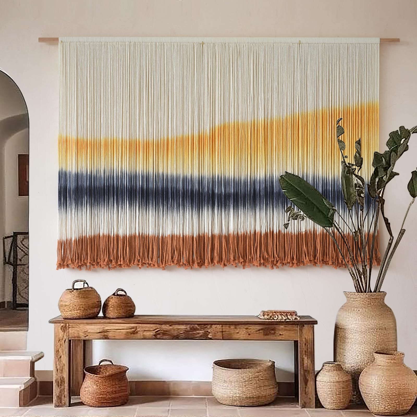 Boho Home Decor Macrame Wall Hanging Dip Dyed Tapestry 57 W x 35 L