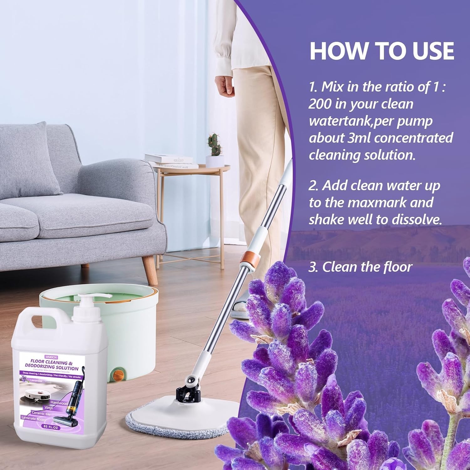 Floor Cleaning Solution- 85 FL OZ-Floor Cleaner for Mopping with Tineco,Deep