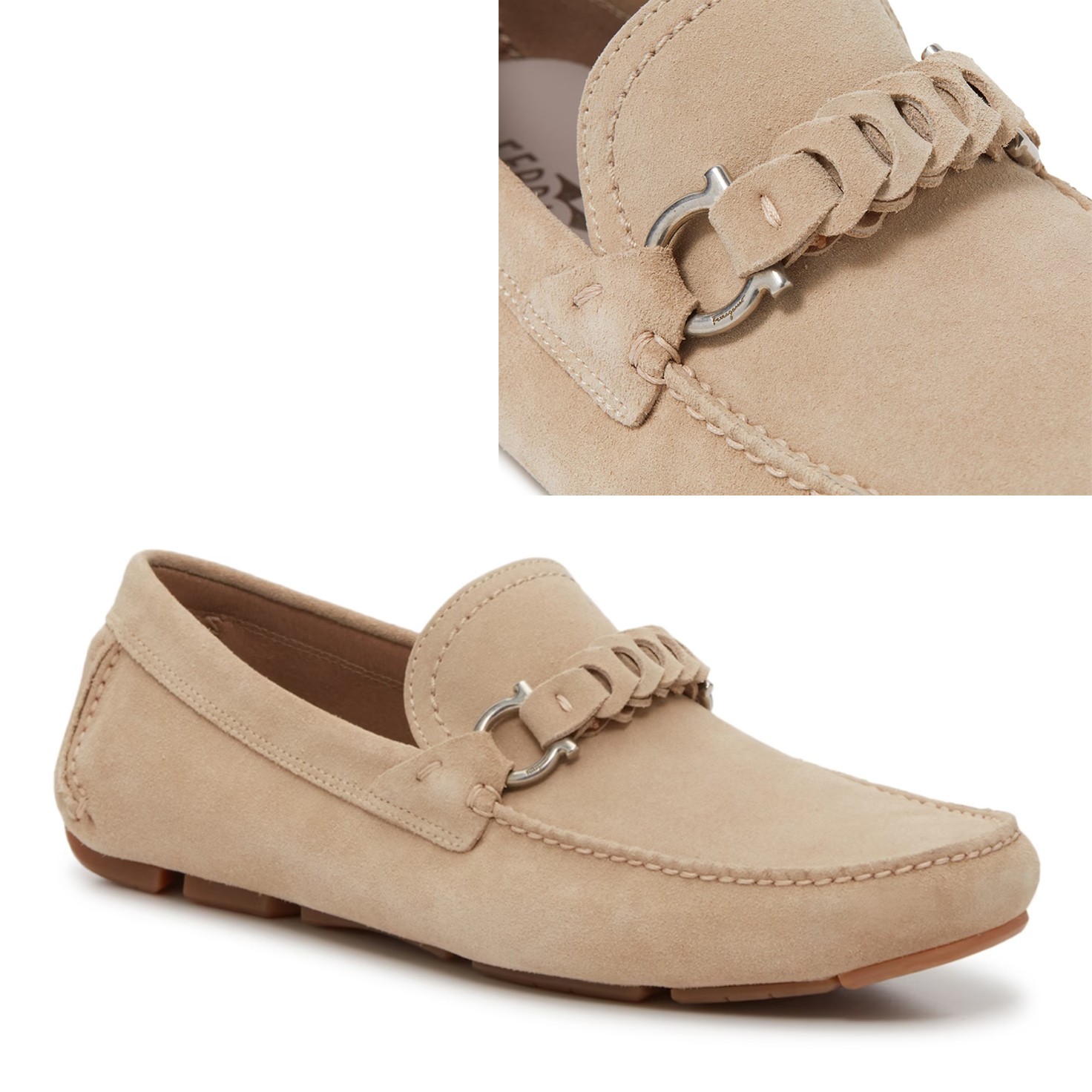 SALVATORE FERRAGAMO SHOES DRIVING LOAFERS SUEDE LEATHER GANCINI $795 sz 8