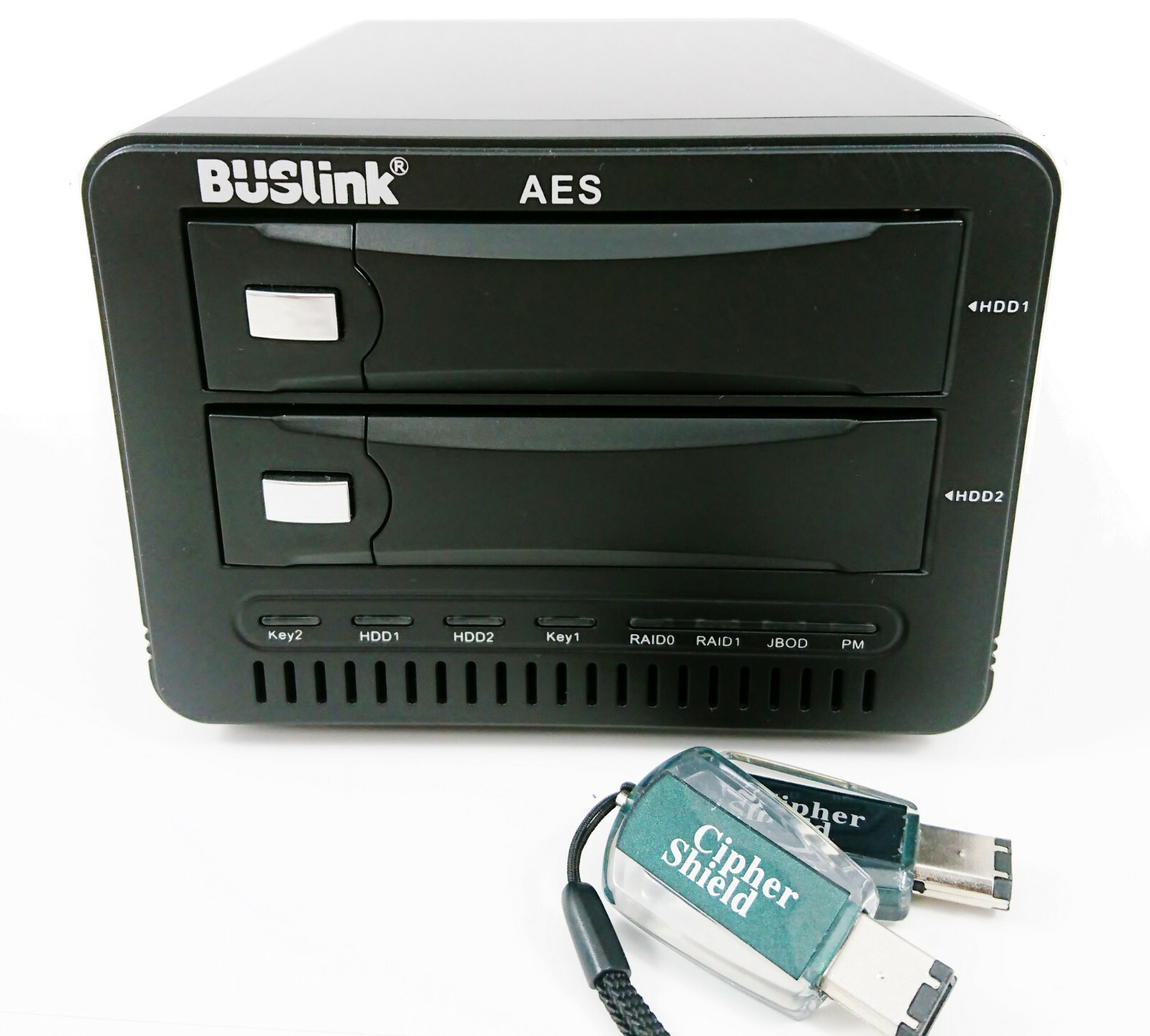 Dual Keys USB 3.2 512-bit AES Hardware Encrypted 2-Bay RAID 0 Hard Drive 48 TB