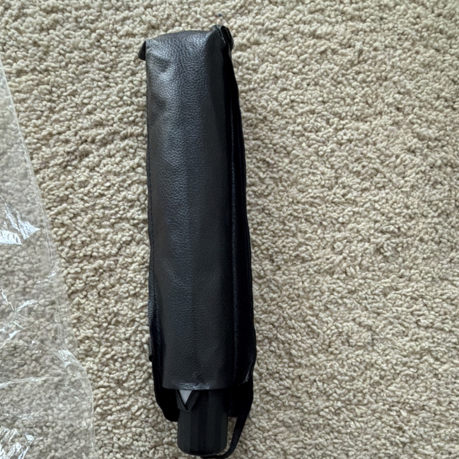 Black Compact Folding Men's Umbrella with Case, Solid Polyester, One Size