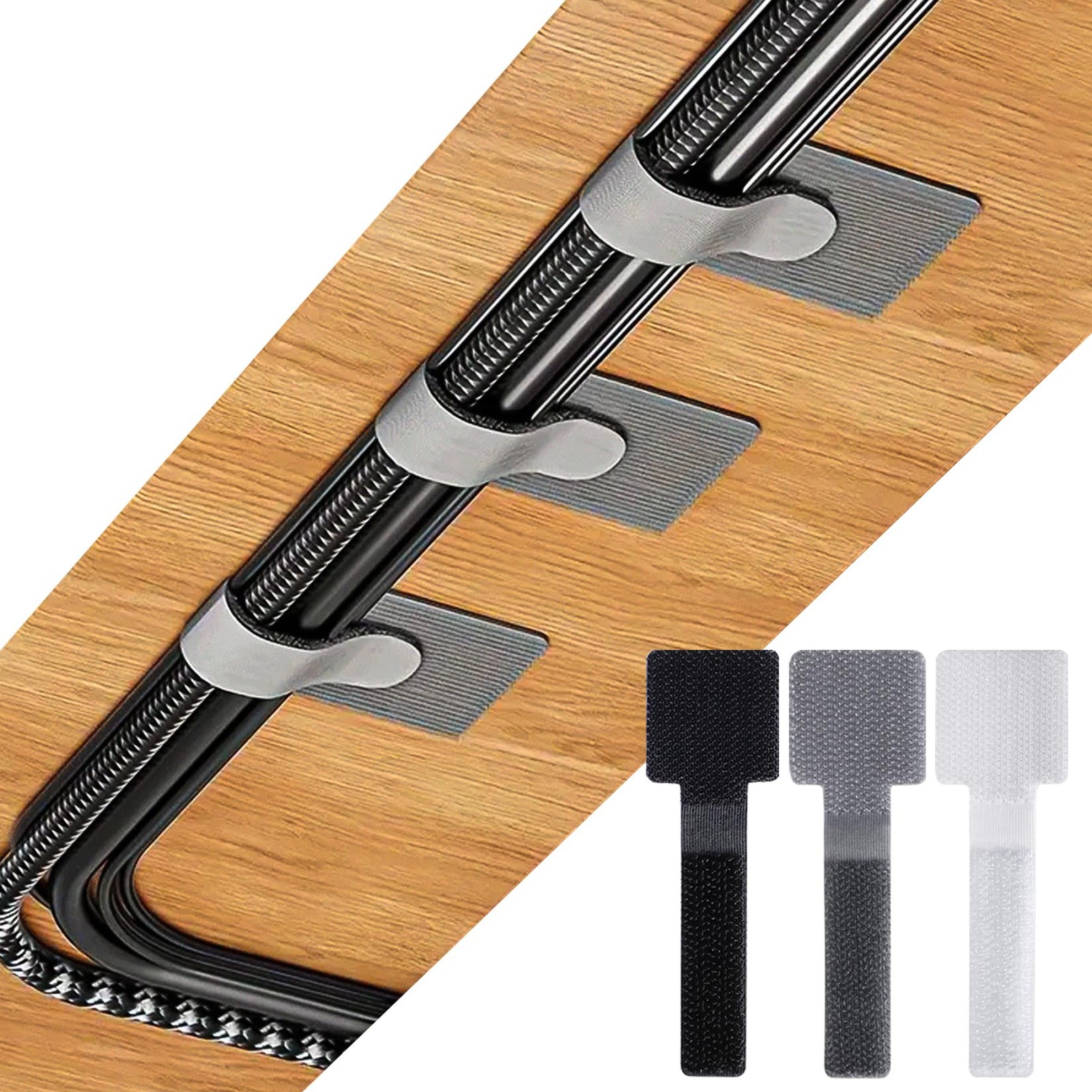 RingsTown 60 Pcs Under Desk Cable Management, With 60PCS, Black, White, Gray