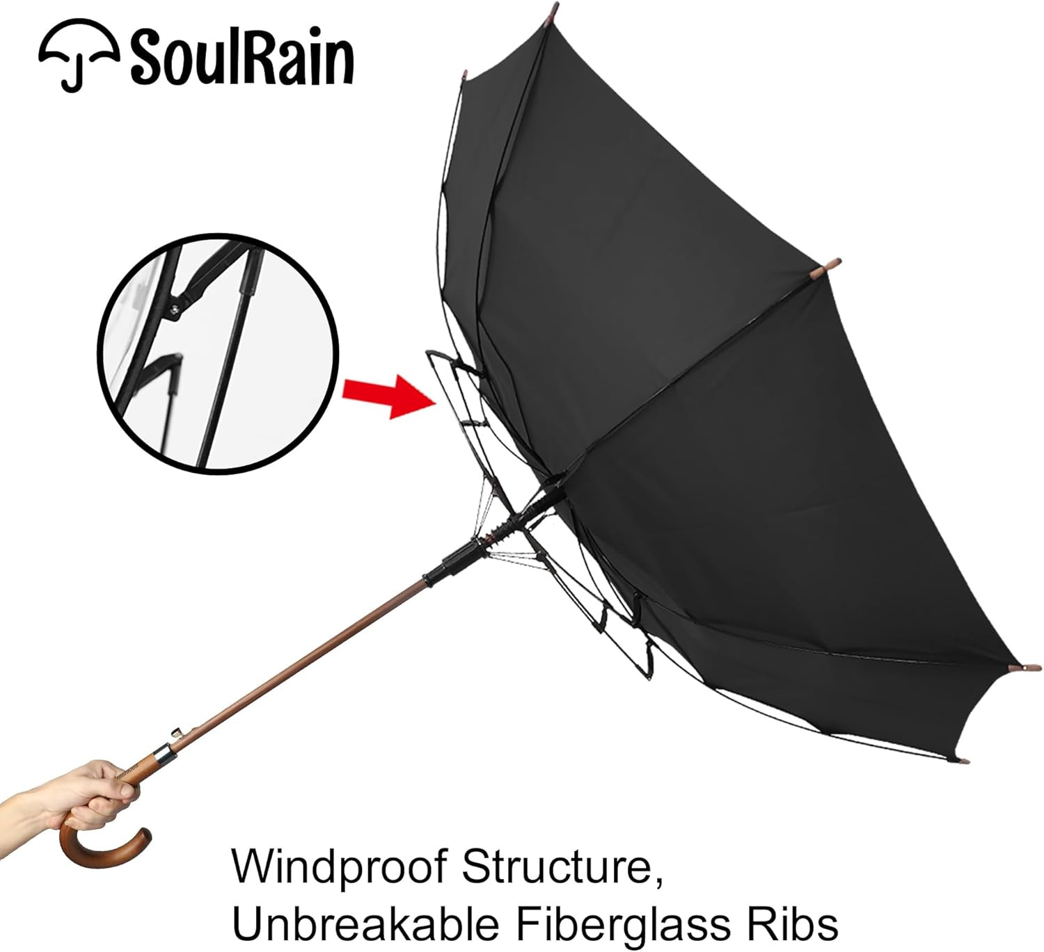 48" Black Umbrella – Stick Windproof Large Umbrellas for Rain, Automatic Open fo